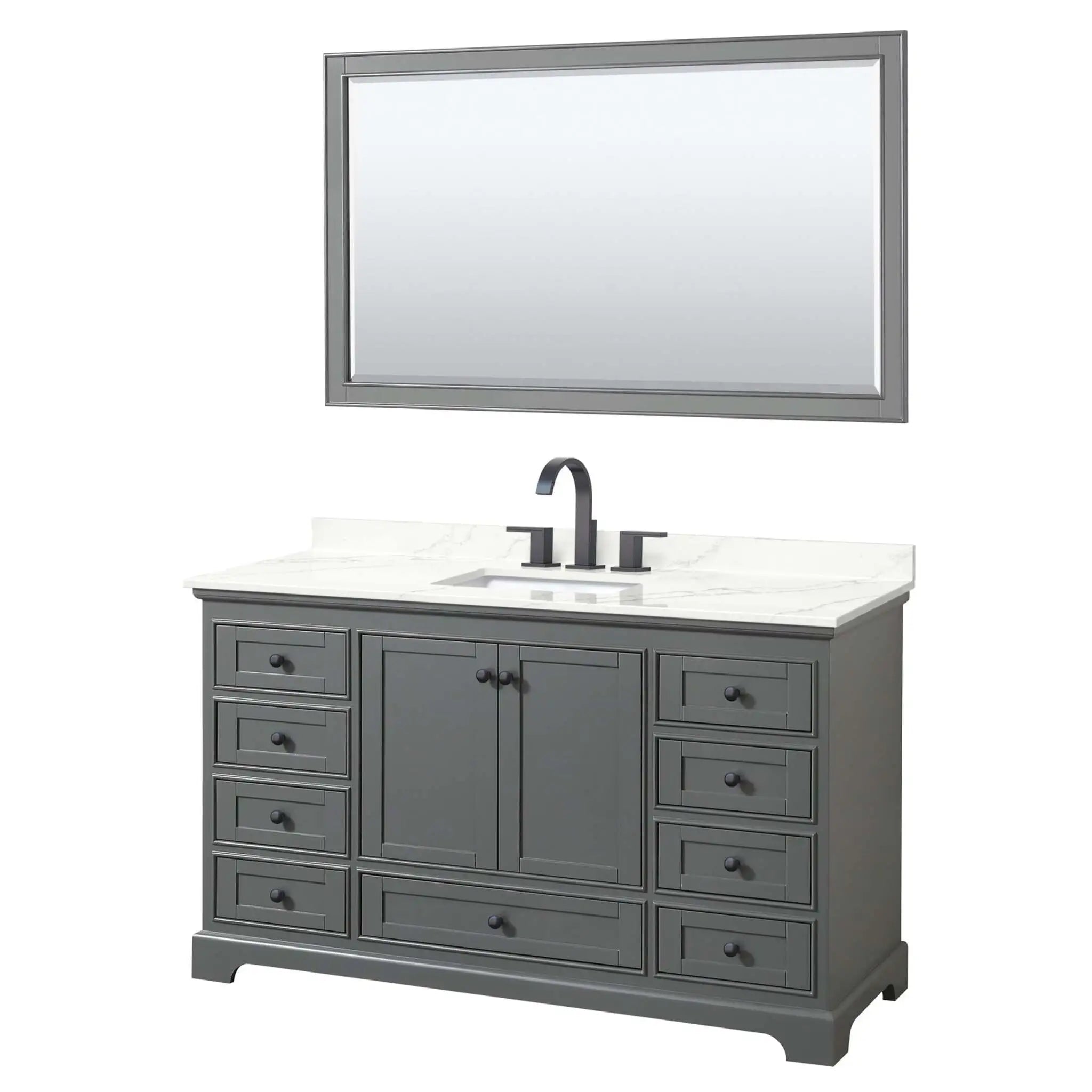60" Deborah Single Bathroom Vanity in Dark Gray with Matte Black Trim & 58" Mirror by Wyndham