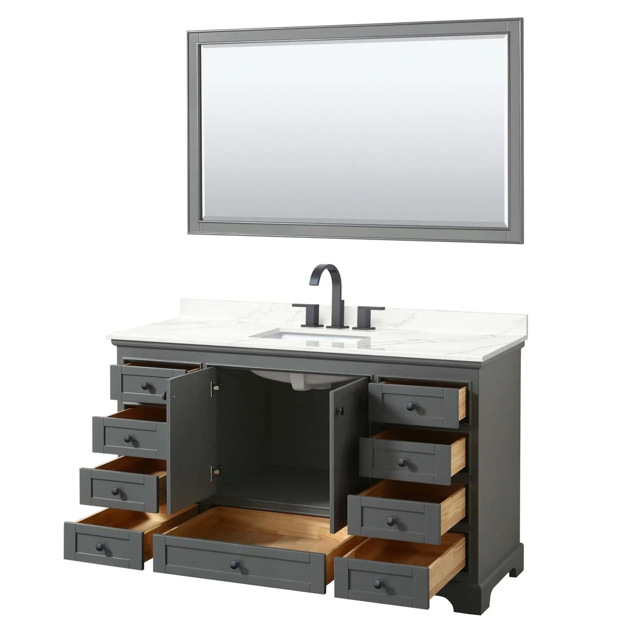 60" Deborah Single Bathroom Vanity in Dark Gray with Matte Black Trim & 58" Mirror by Wyndham
