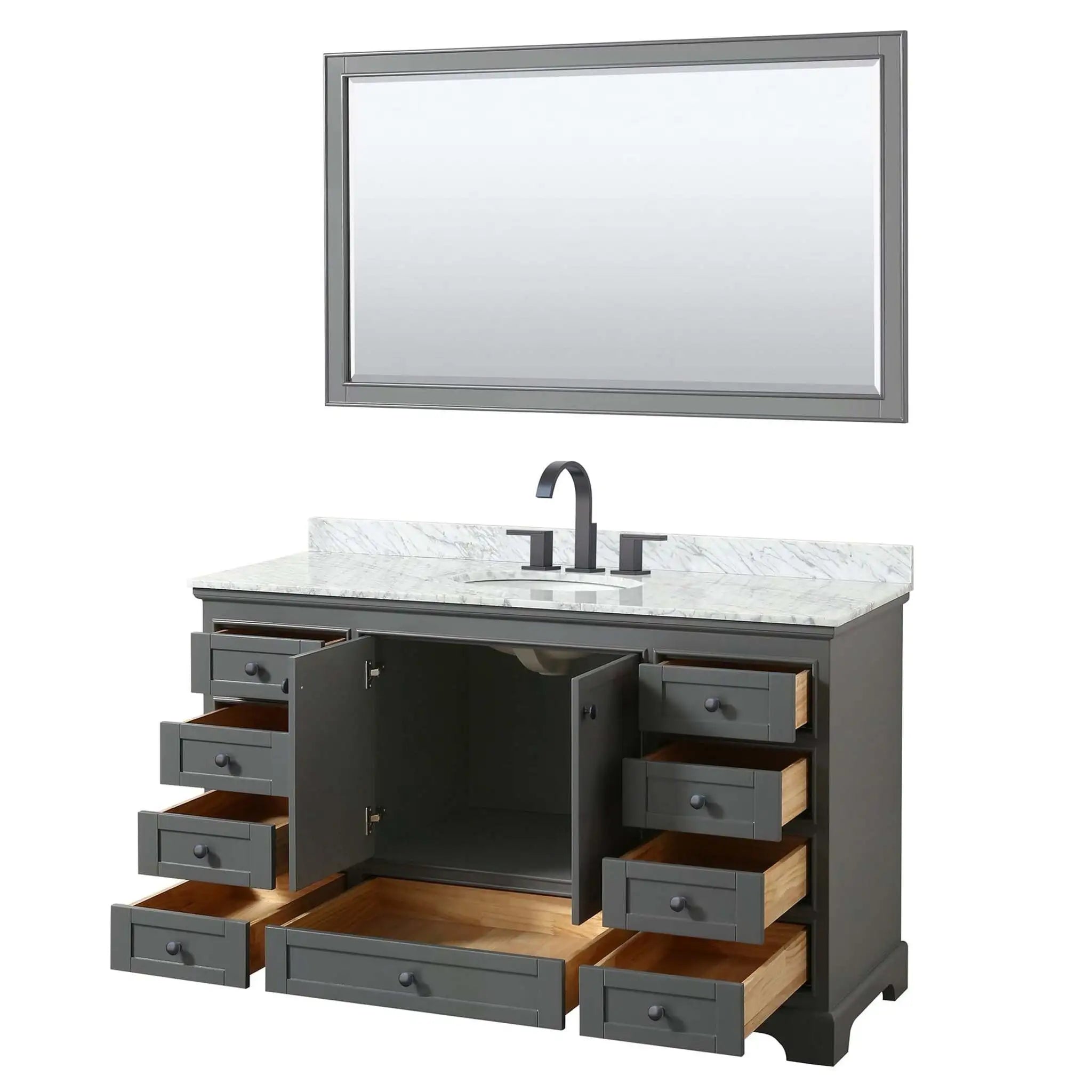 60" Deborah Single Bathroom Vanity in Dark Gray with Matte Black Trim & 58" Mirror by Wyndham