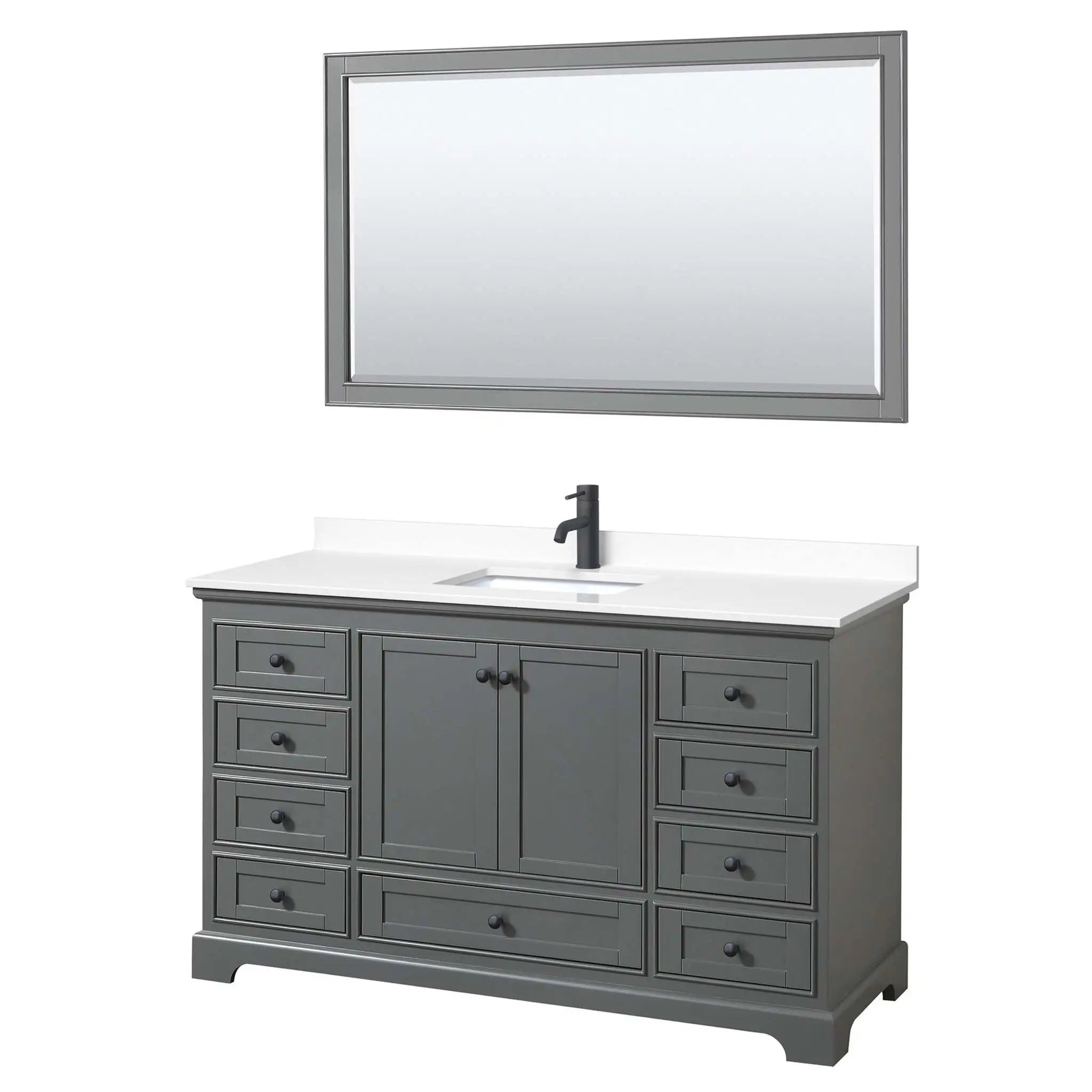 60" Deborah Single Bathroom Vanity in Dark Gray with Matte Black Trim & 58" Mirror by Wyndham