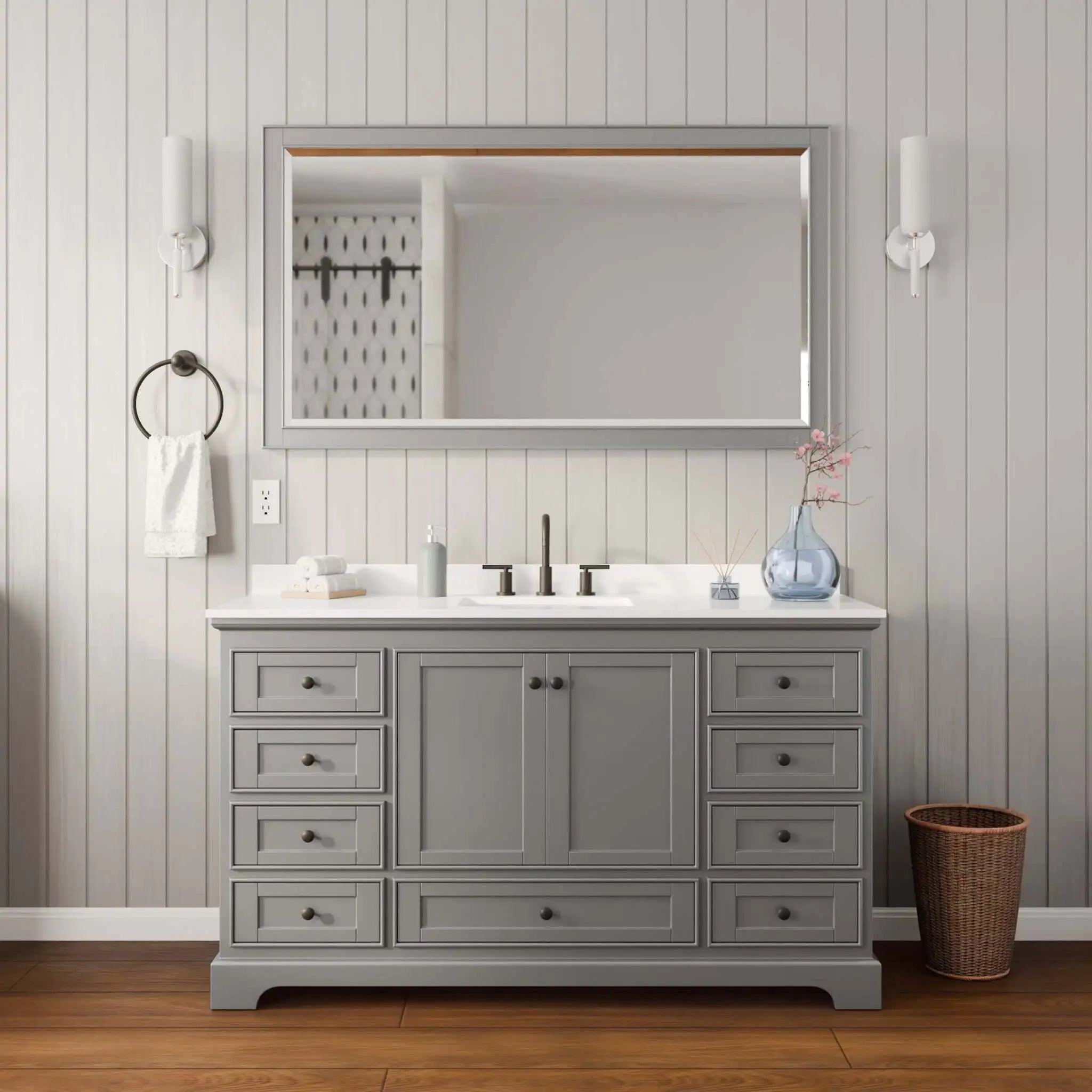 60" Deborah Single Bathroom Vanity in Dark Gray with Matte Black Trim & 58" Mirror by Wyndham
