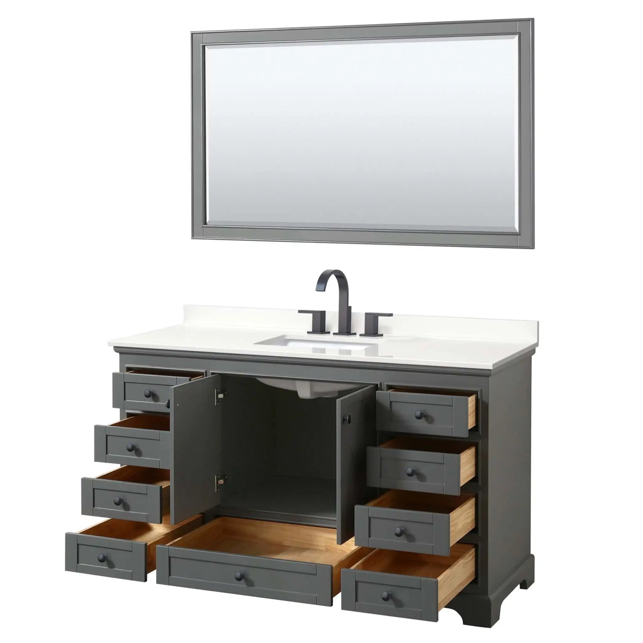 60" Deborah Single Bathroom Vanity in Dark Gray with Matte Black Trim & 58" Mirror by Wyndham
