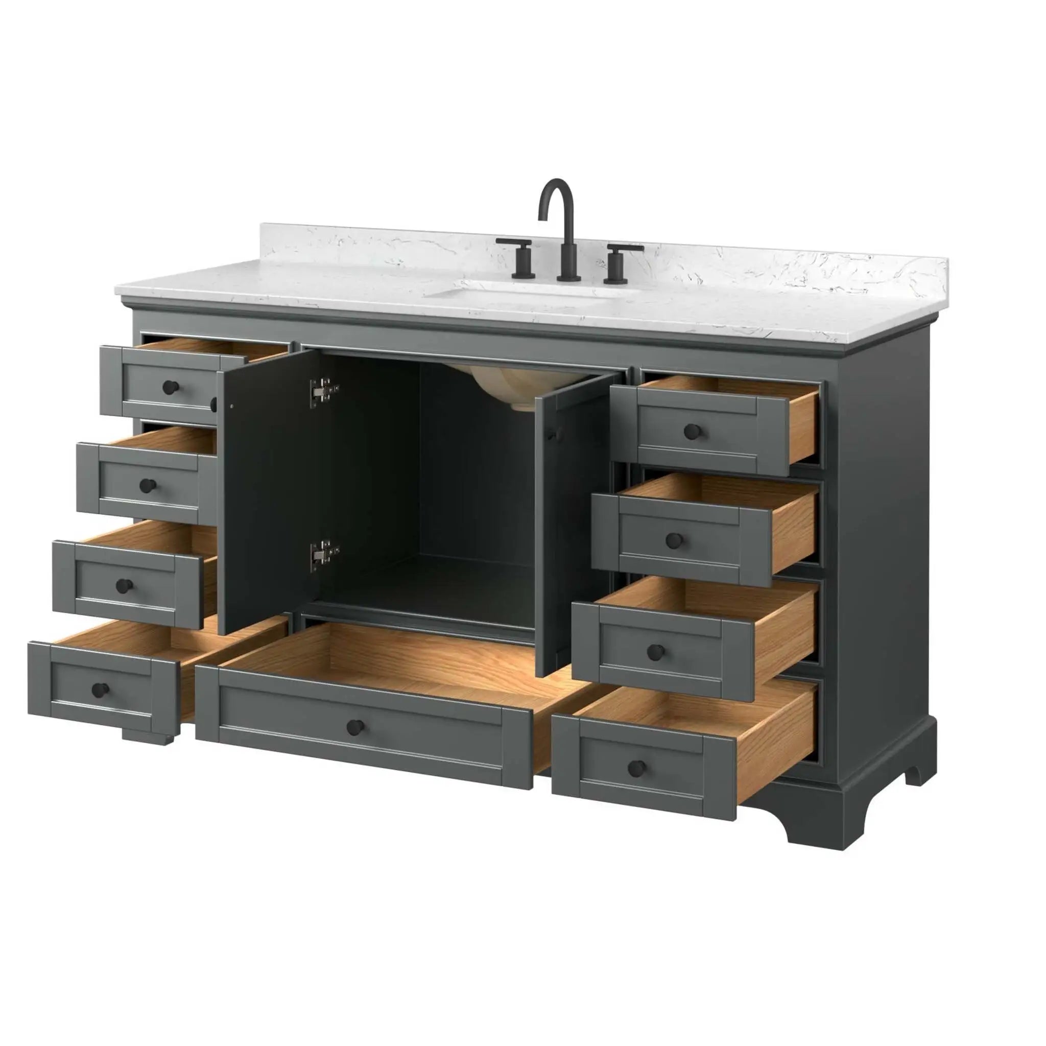 60" Deborah Single Bathroom Vanity in Dark Gray with Matte Black Trim by Wyndham