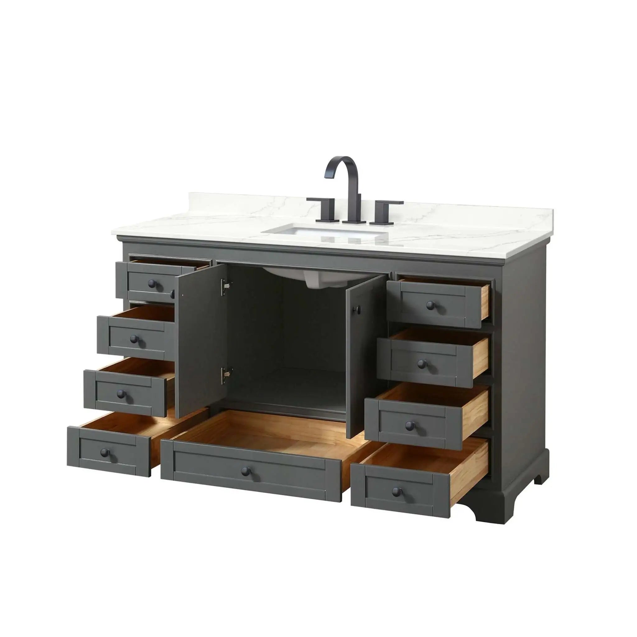 60" Deborah Single Bathroom Vanity in Dark Gray with Matte Black Trim by Wyndham