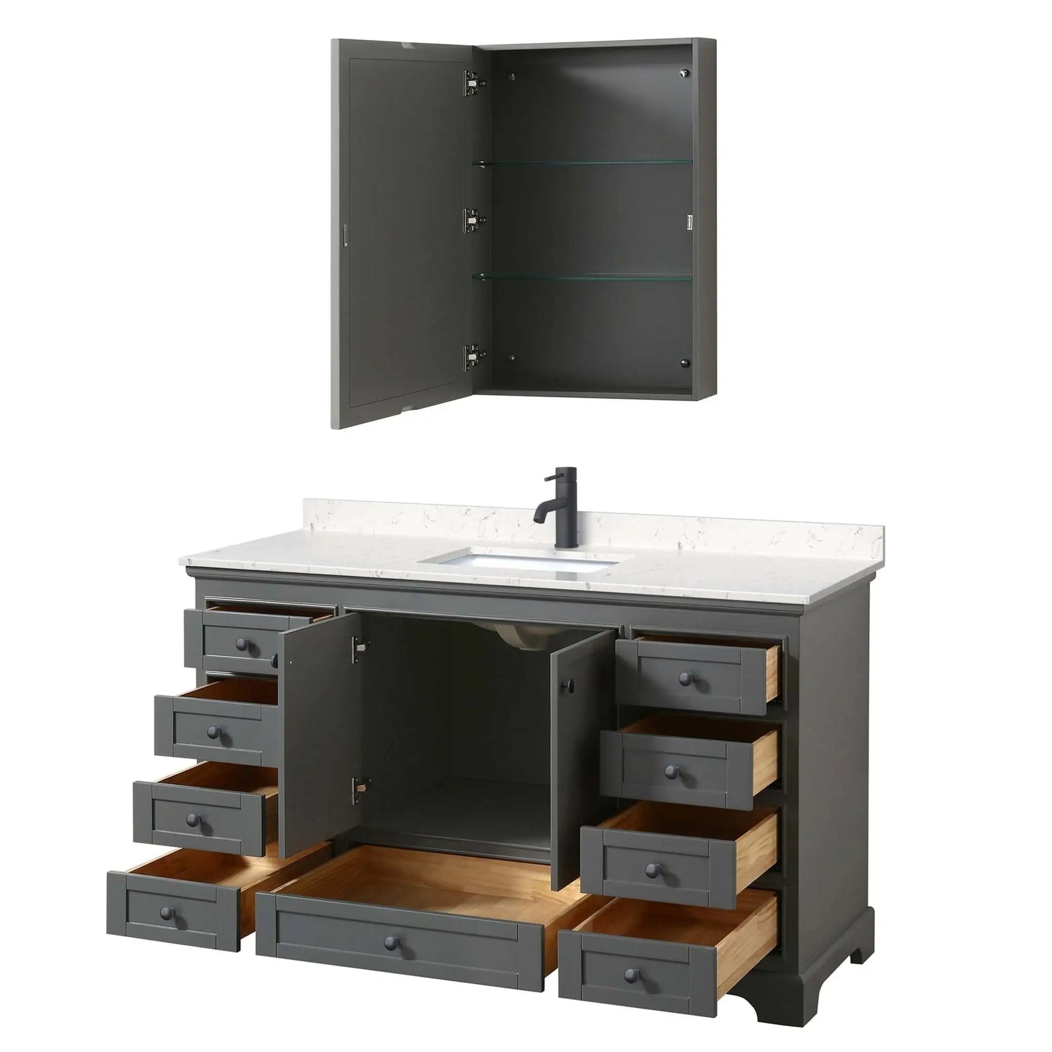 60" Deborah Single Bathroom Vanity in Dark Gray with Matte Black Trim & Medicine Cabinet by Wyndham