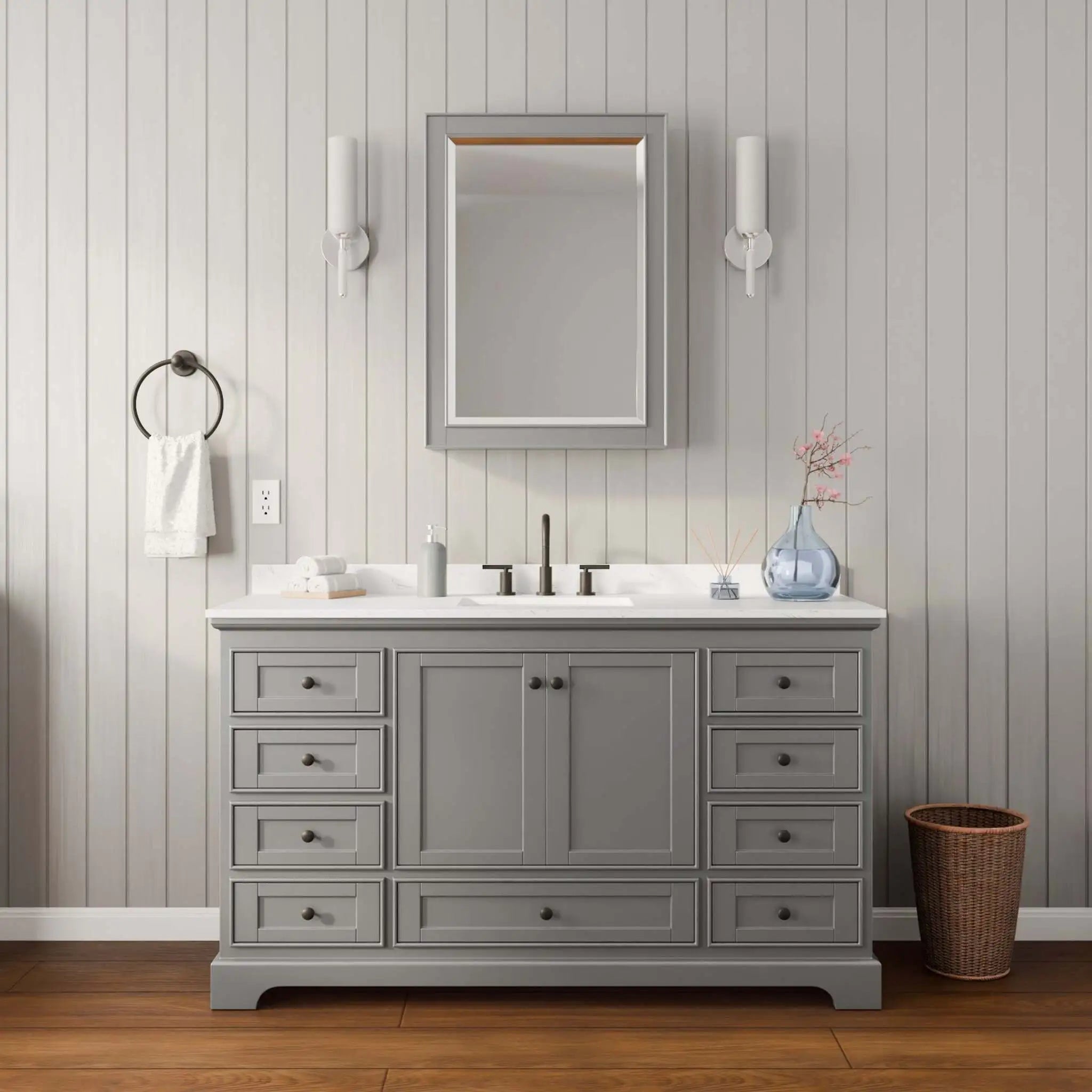 60" Deborah Single Bathroom Vanity in Dark Gray with Matte Black Trim & Medicine Cabinet by Wyndham