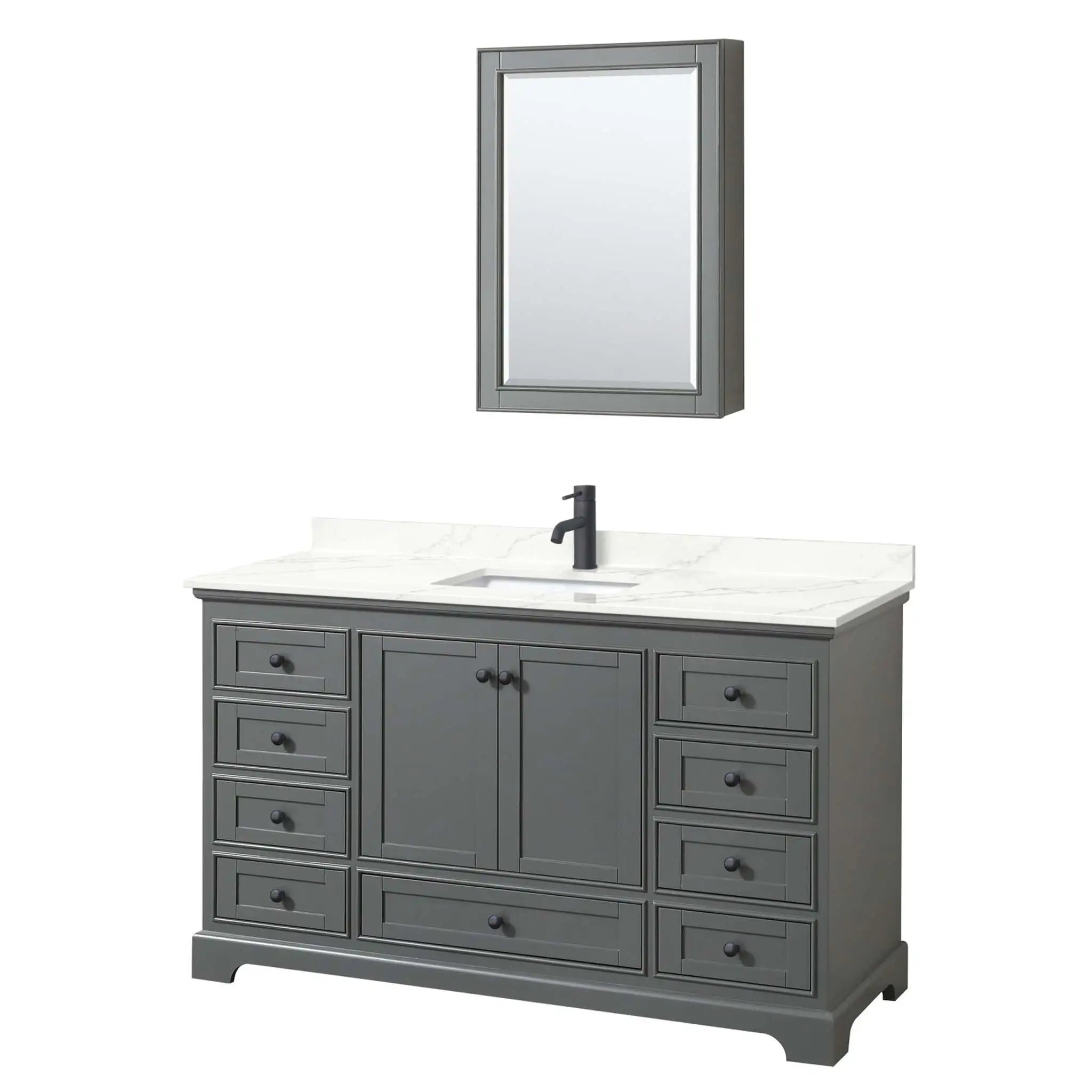 60" Deborah Single Bathroom Vanity in Dark Gray with Matte Black Trim & Medicine Cabinet by Wyndham