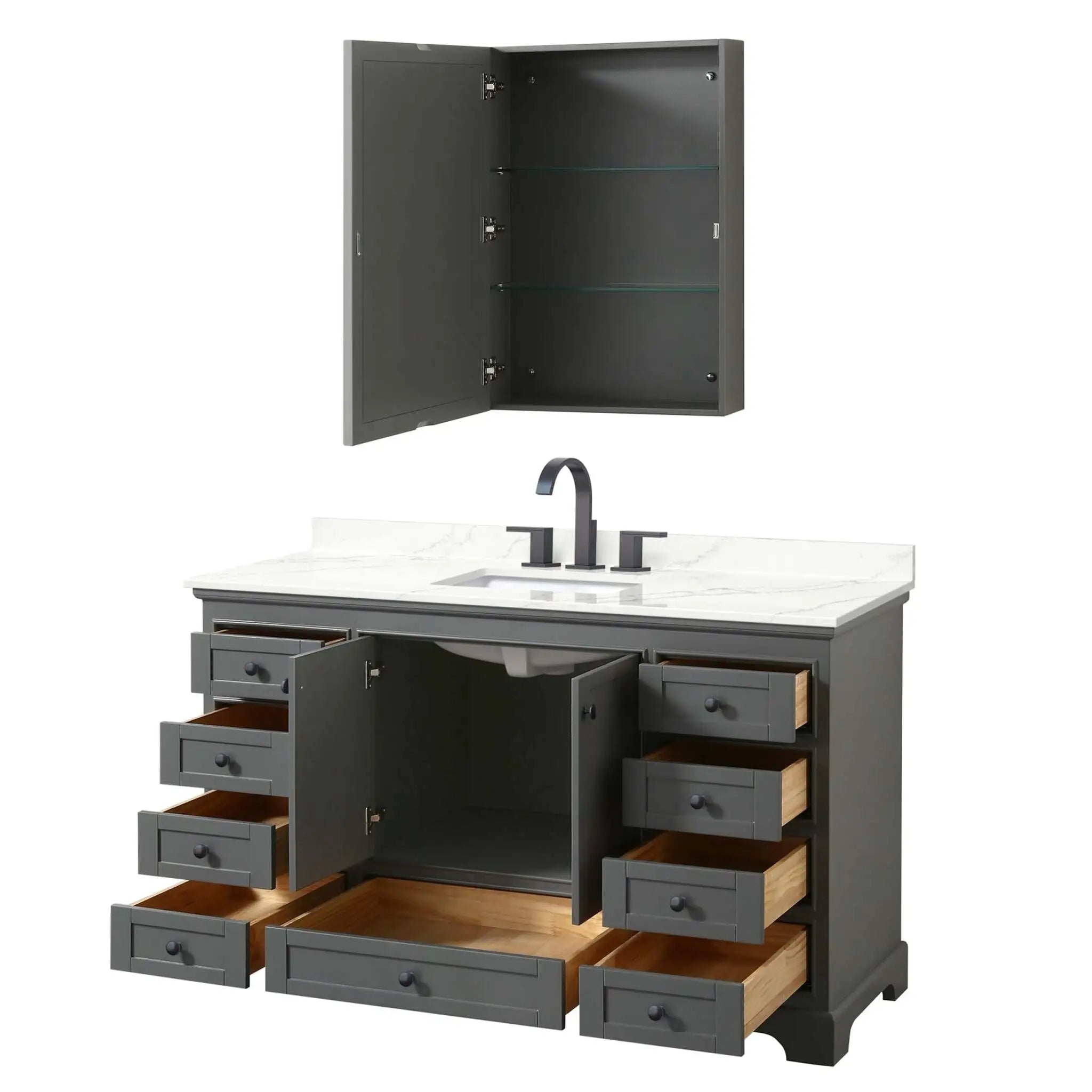 60" Deborah Single Bathroom Vanity in Dark Gray with Matte Black Trim & Medicine Cabinet by Wyndham