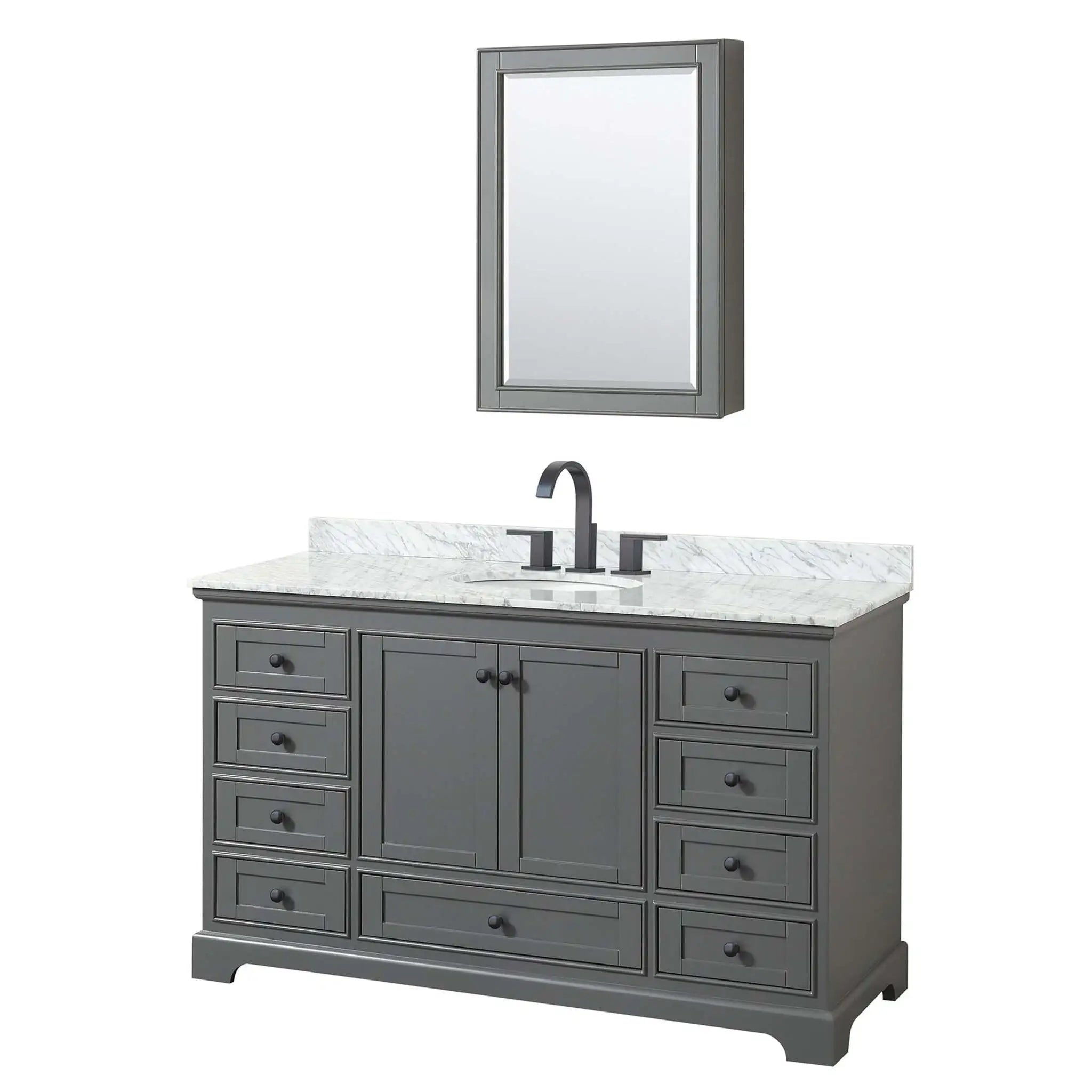 60" Deborah Single Bathroom Vanity in Dark Gray with Matte Black Trim & Medicine Cabinet by Wyndham