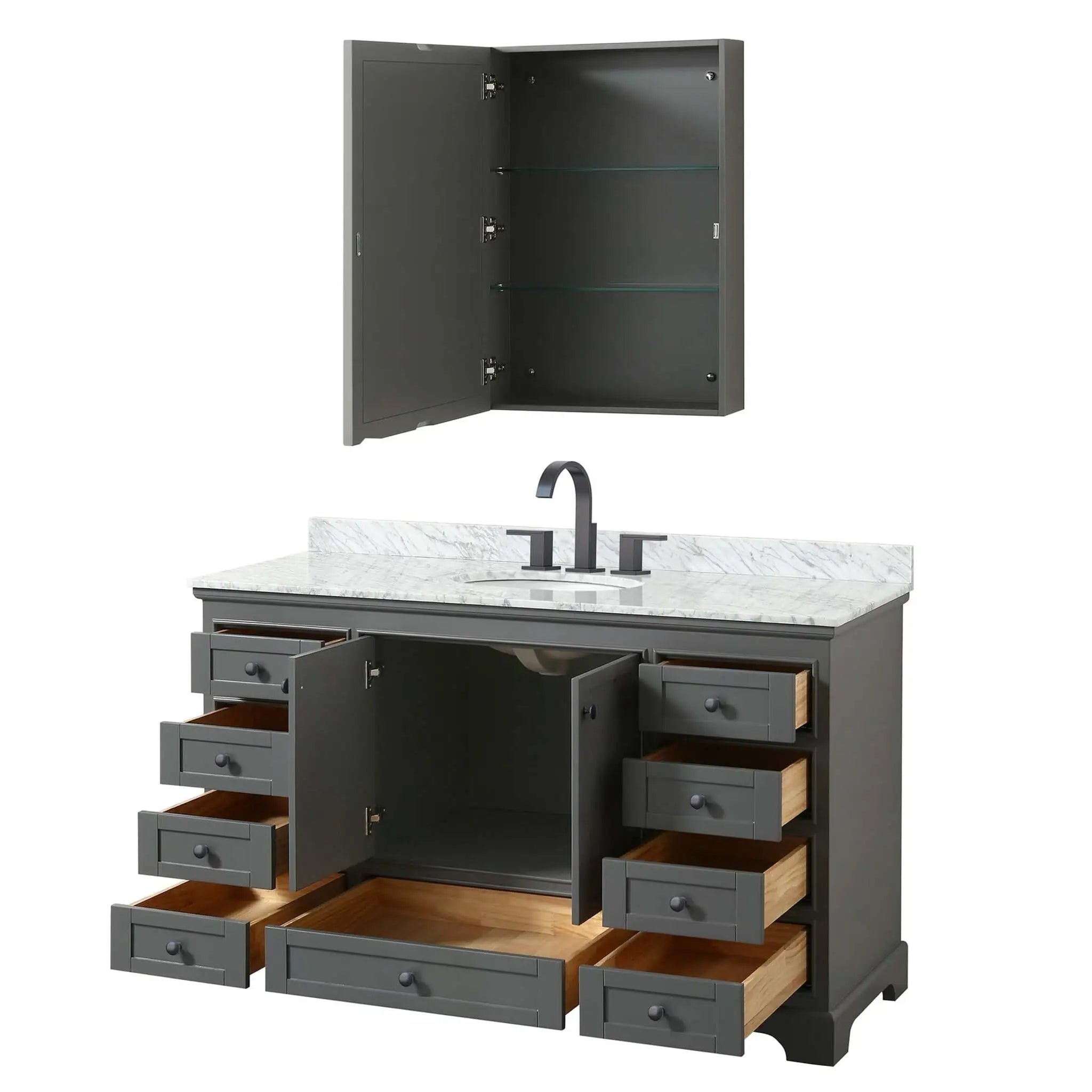 60" Deborah Single Bathroom Vanity in Dark Gray with Matte Black Trim & Medicine Cabinet by Wyndham