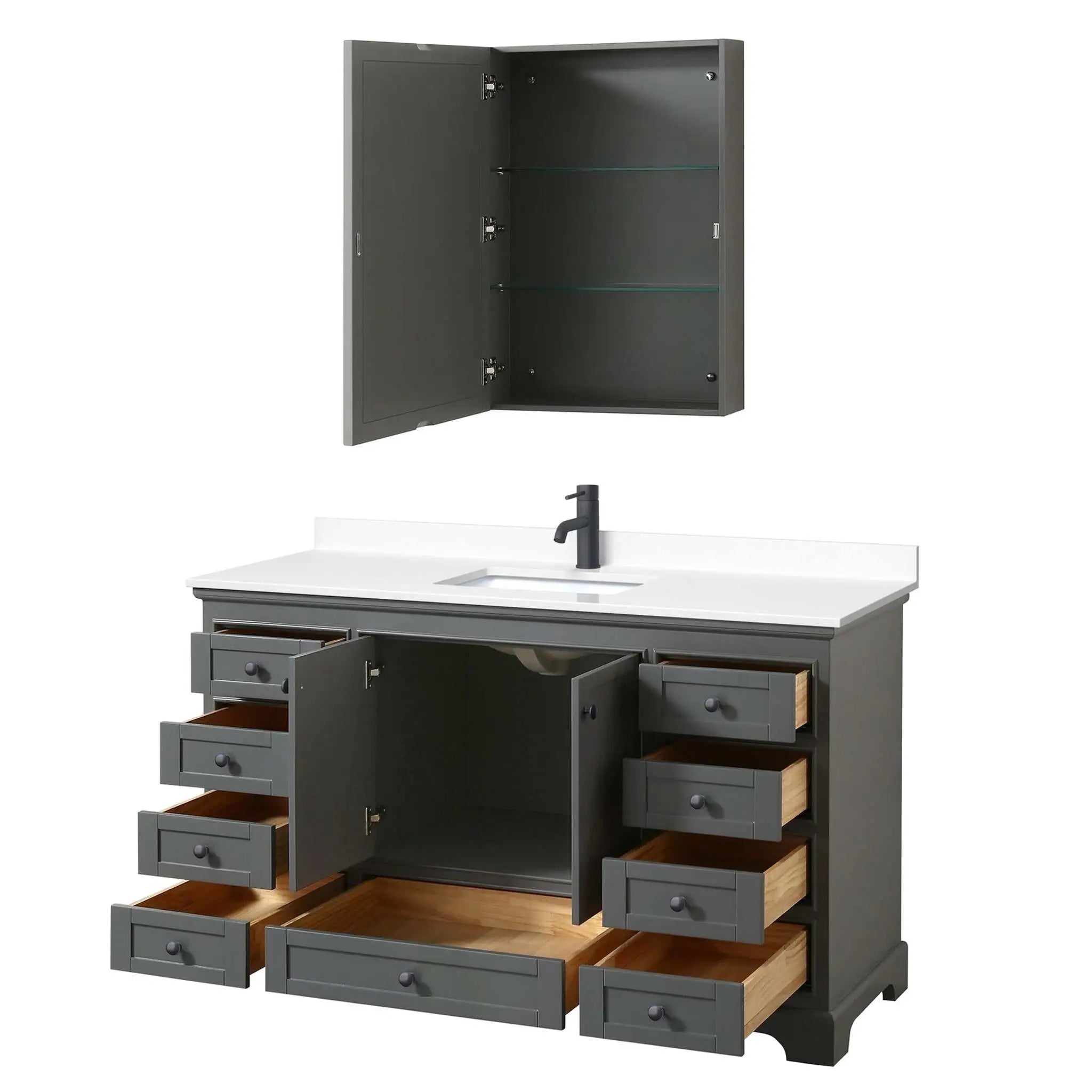 60" Deborah Single Bathroom Vanity in Dark Gray with Matte Black Trim & Medicine Cabinet by Wyndham
