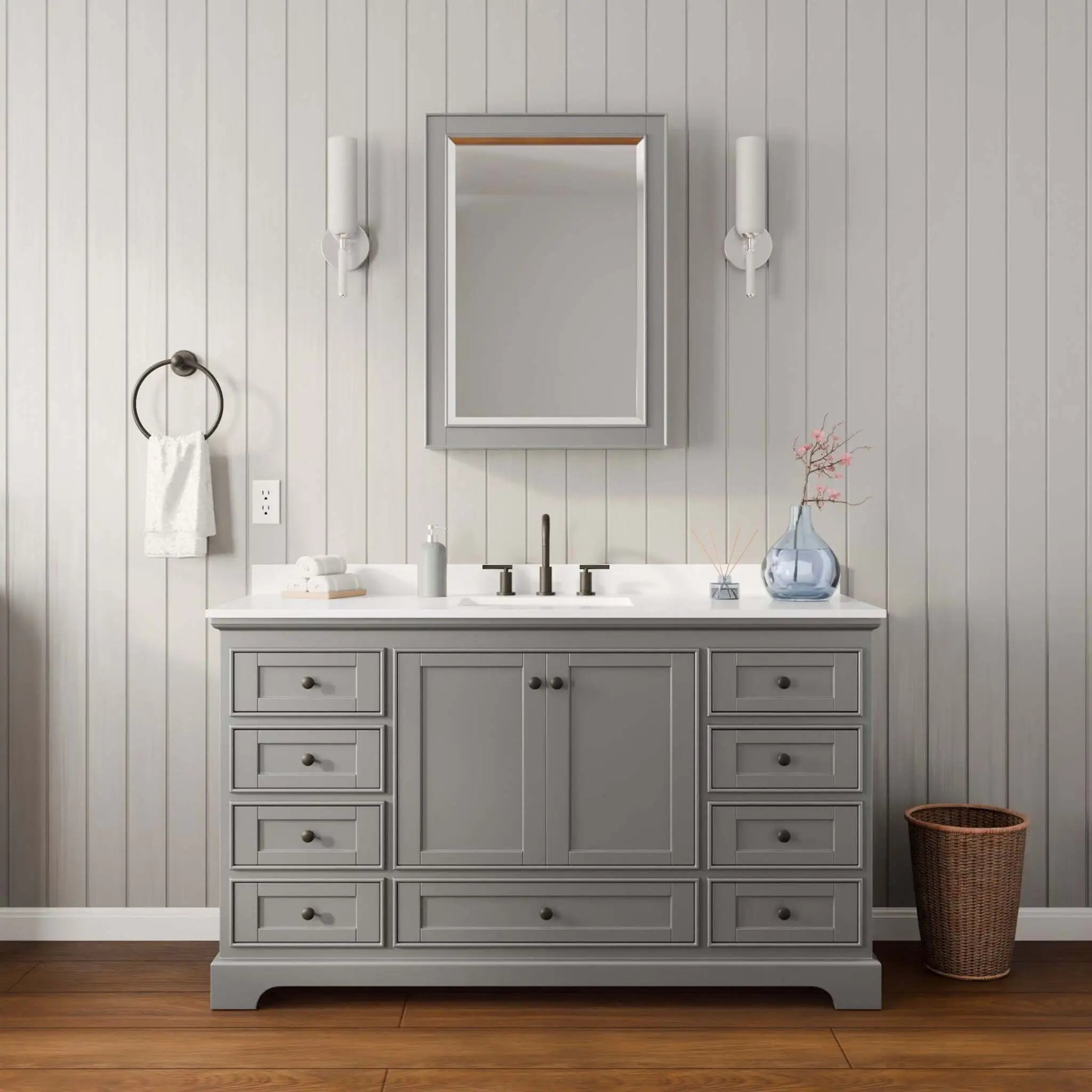 60" Deborah Single Bathroom Vanity in Dark Gray with Matte Black Trim & Medicine Cabinet by Wyndham