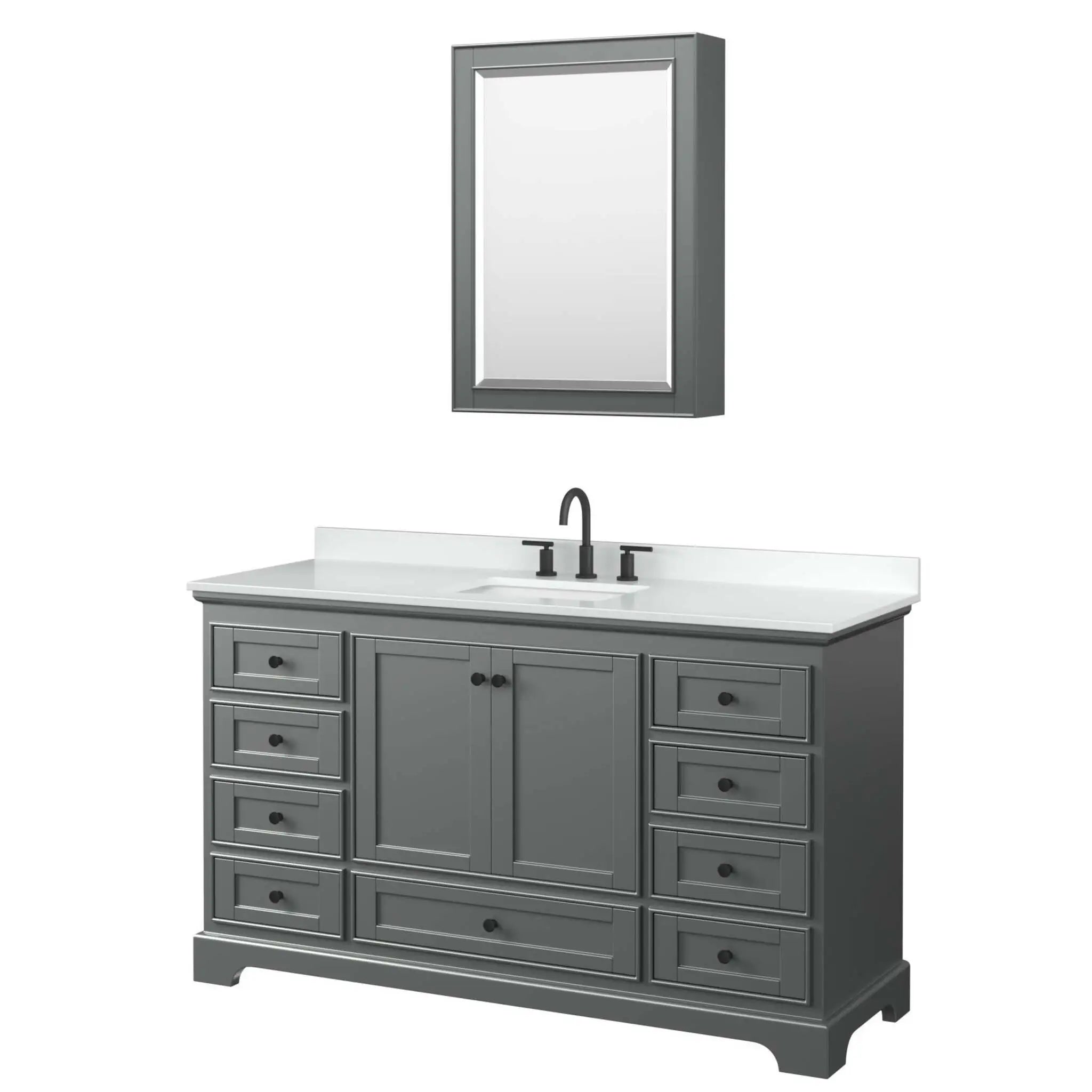 60" Deborah Single Bathroom Vanity in Dark Gray with Matte Black Trim & Medicine Cabinet by Wyndham