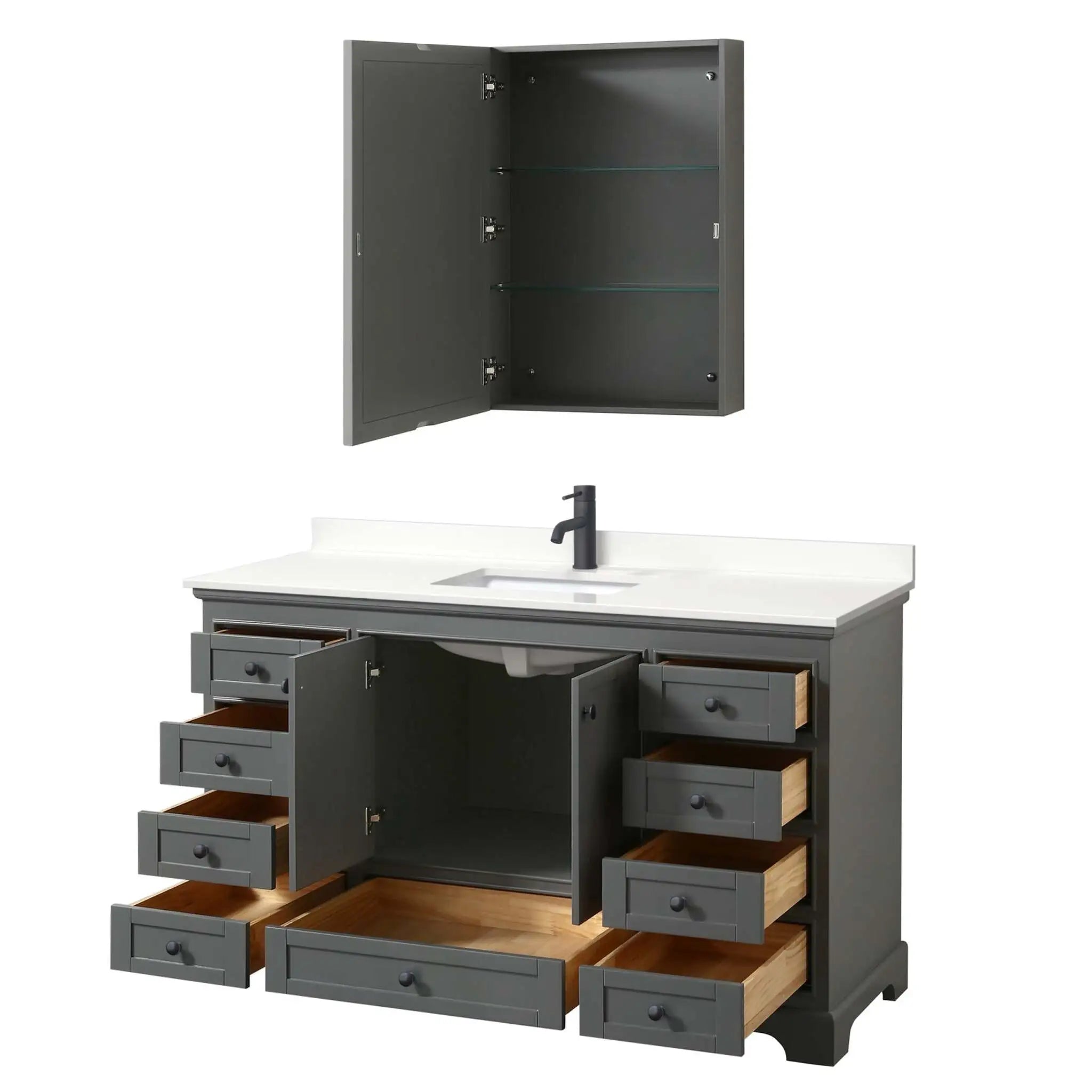 60" Deborah Single Bathroom Vanity in Dark Gray with Matte Black Trim & Medicine Cabinet by Wyndham