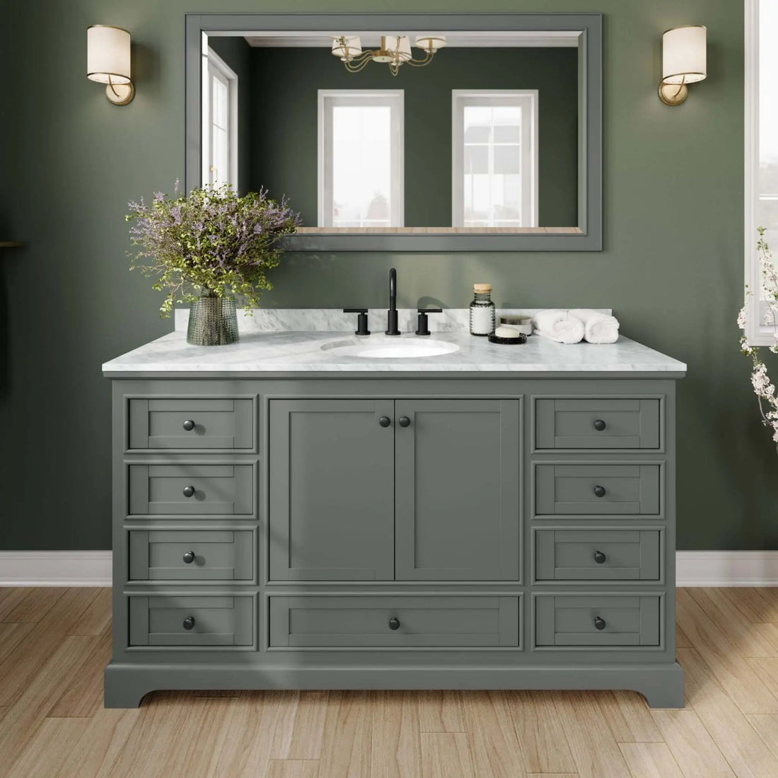 60" Deborah Single Bathroom Vanity in Dark Gray with Matte Black Trim by Wyndham