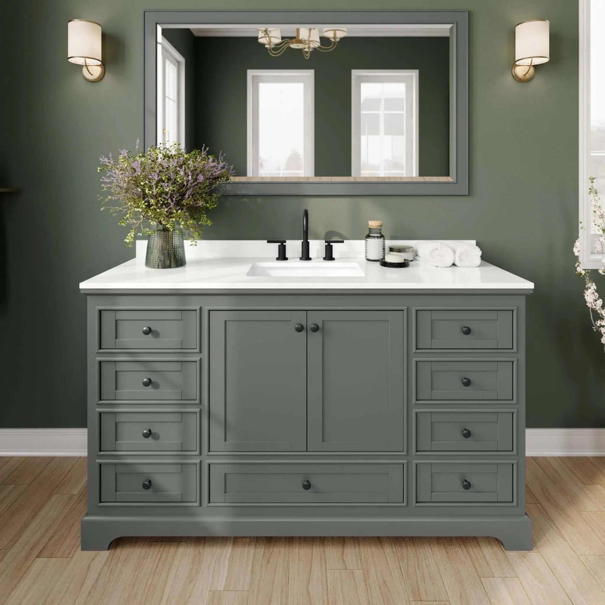 60" Deborah Single Bathroom Vanity in Dark Gray with Matte Black Trim by Wyndham