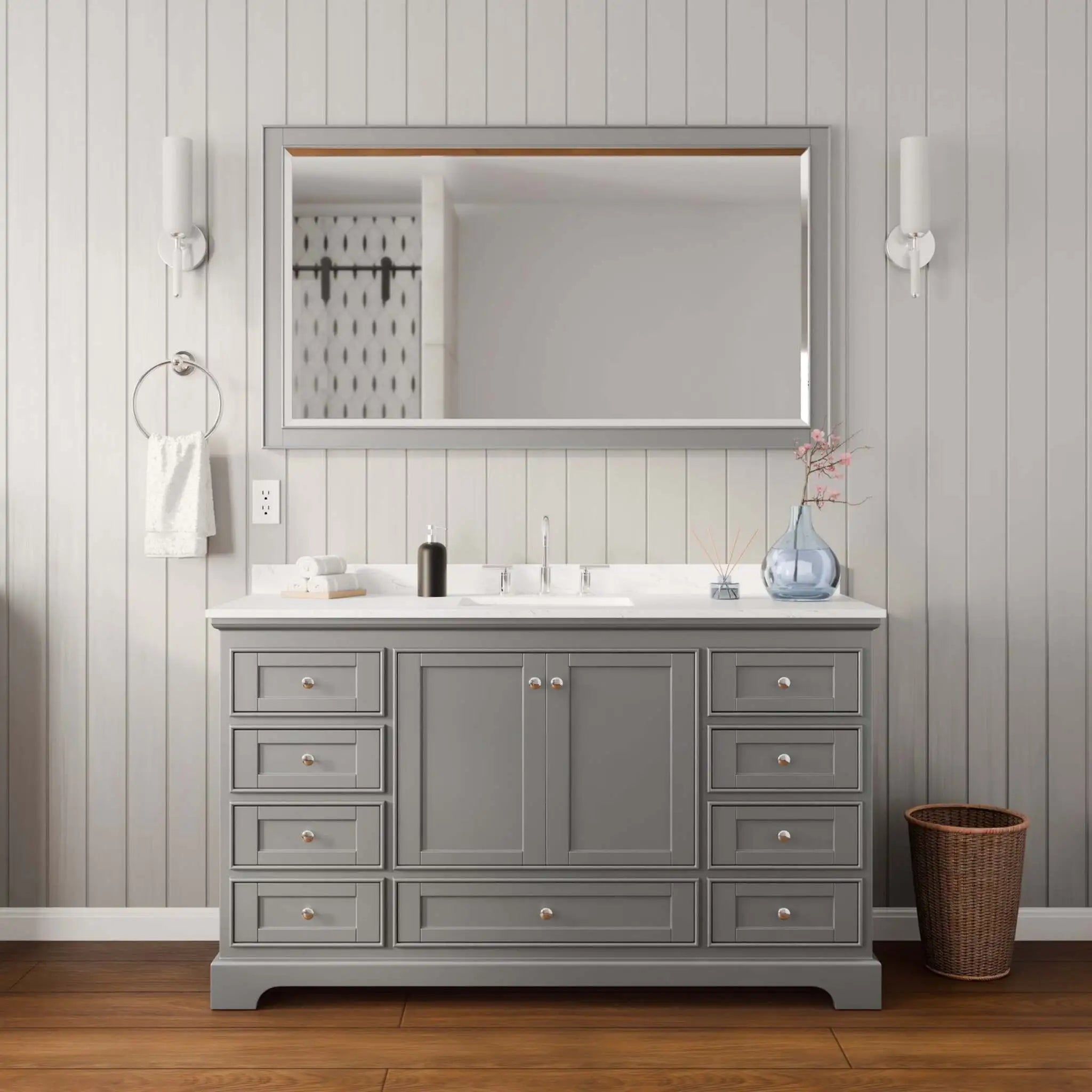 60" Deborah Single Bathroom Vanity in Dark Gray with Polished Chrome Trim & 58" Mirror by Wyndham