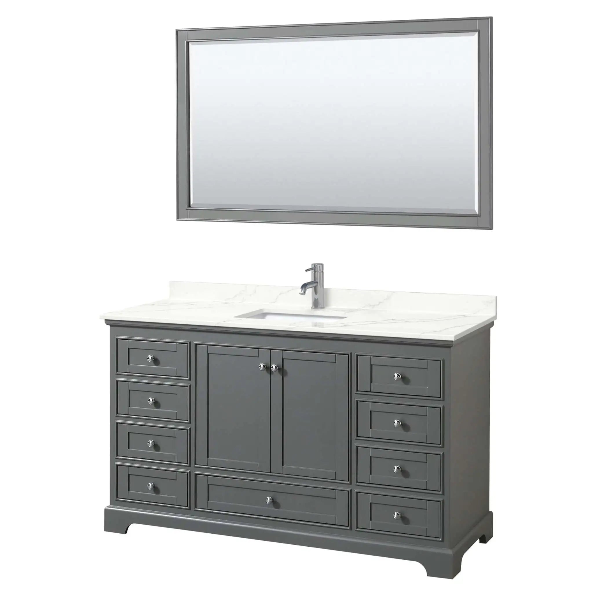 60" Deborah Single Bathroom Vanity in Dark Gray with Polished Chrome Trim & 58" Mirror by Wyndham