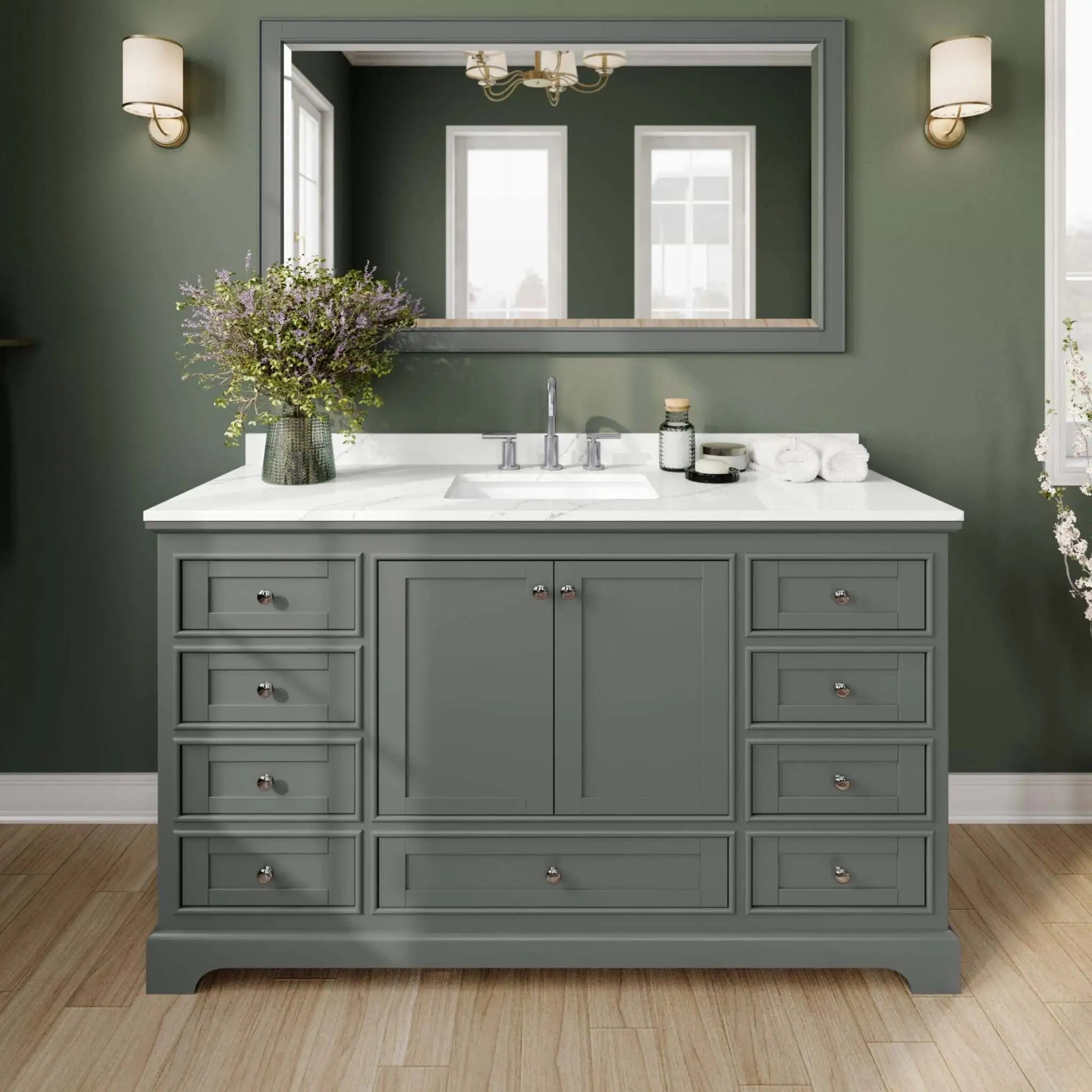 60" Deborah Single Bathroom Vanity in Dark Gray with Polished Chrome Trim & 58" Mirror by Wyndham