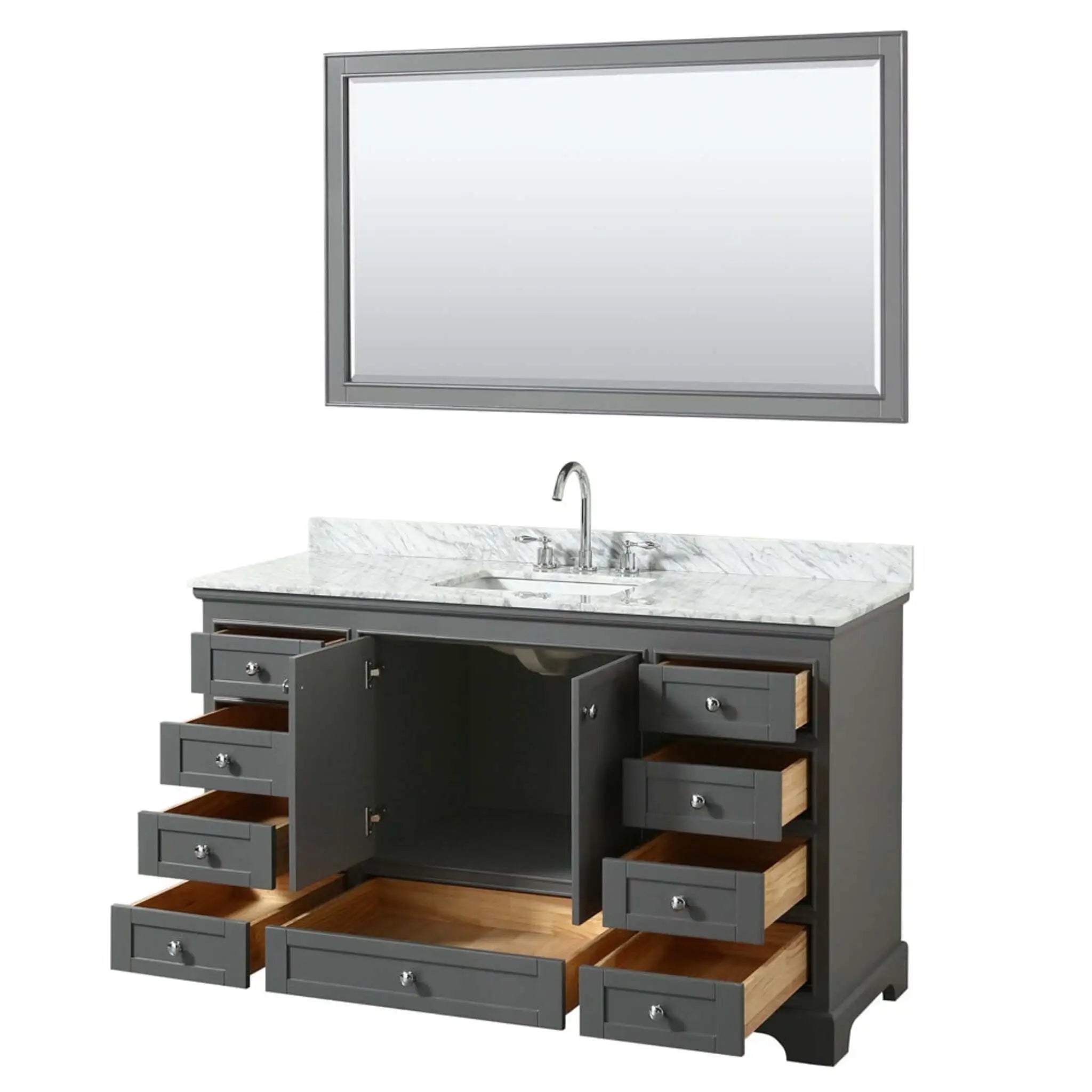 60" Deborah Single Bathroom Vanity in Dark Gray with Polished Chrome Trim & 58" Mirror by Wyndham