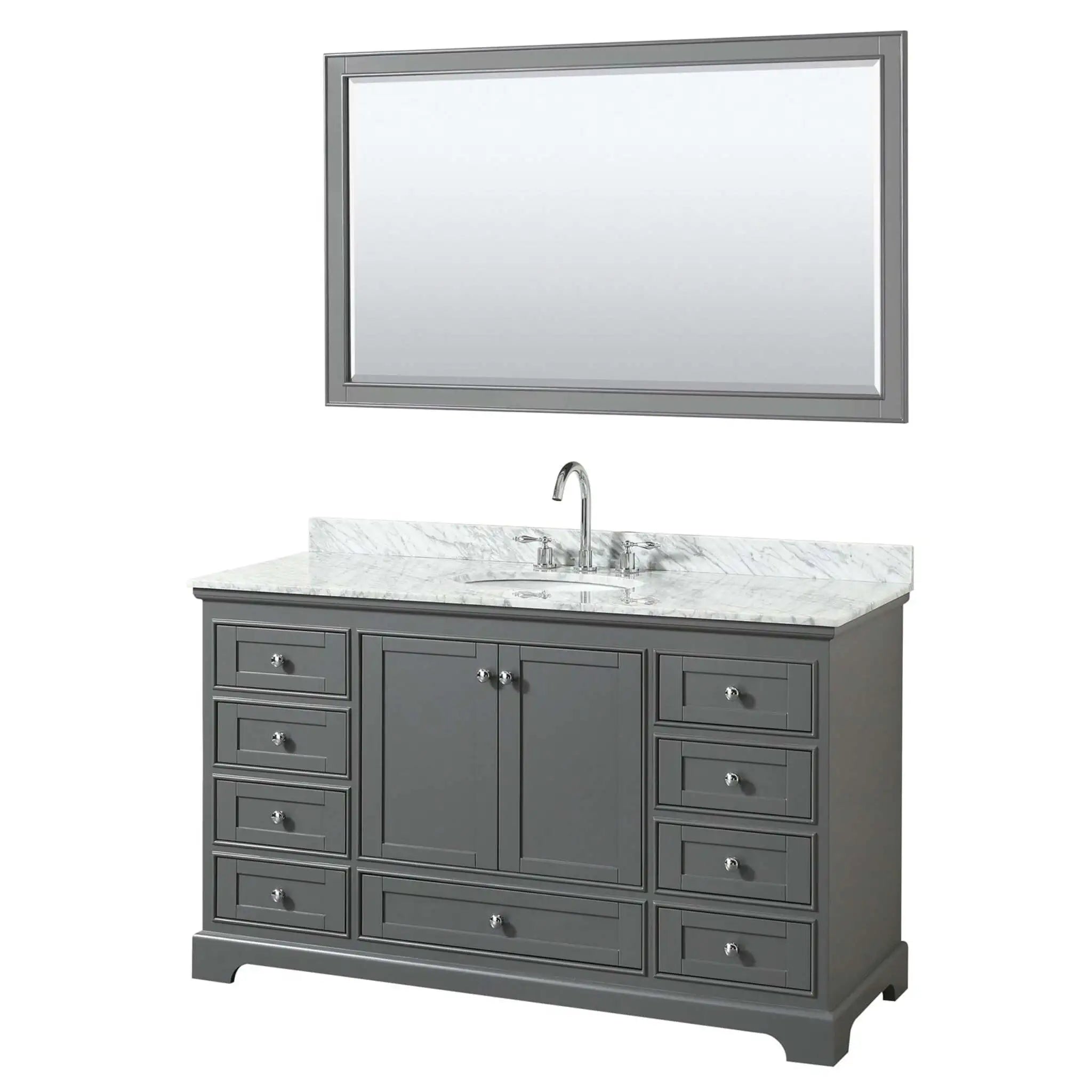 60" Deborah Single Bathroom Vanity in Dark Gray with Polished Chrome Trim & 58" Mirror by Wyndham