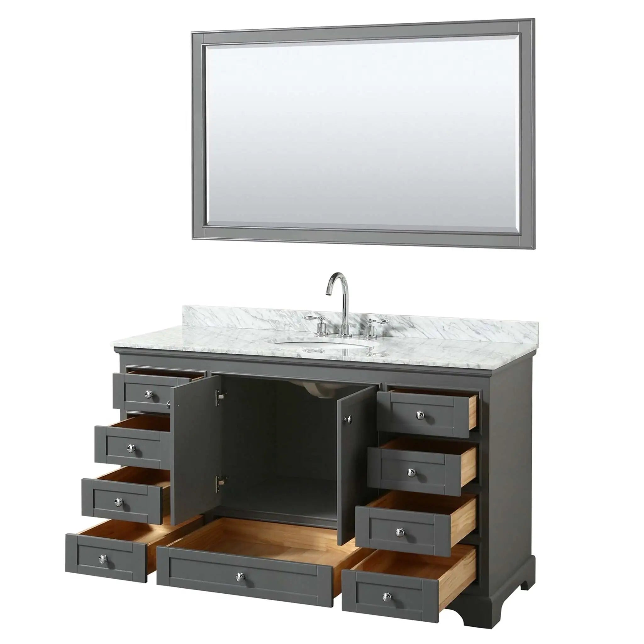 60" Deborah Single Bathroom Vanity in Dark Gray with Polished Chrome Trim & 58" Mirror by Wyndham