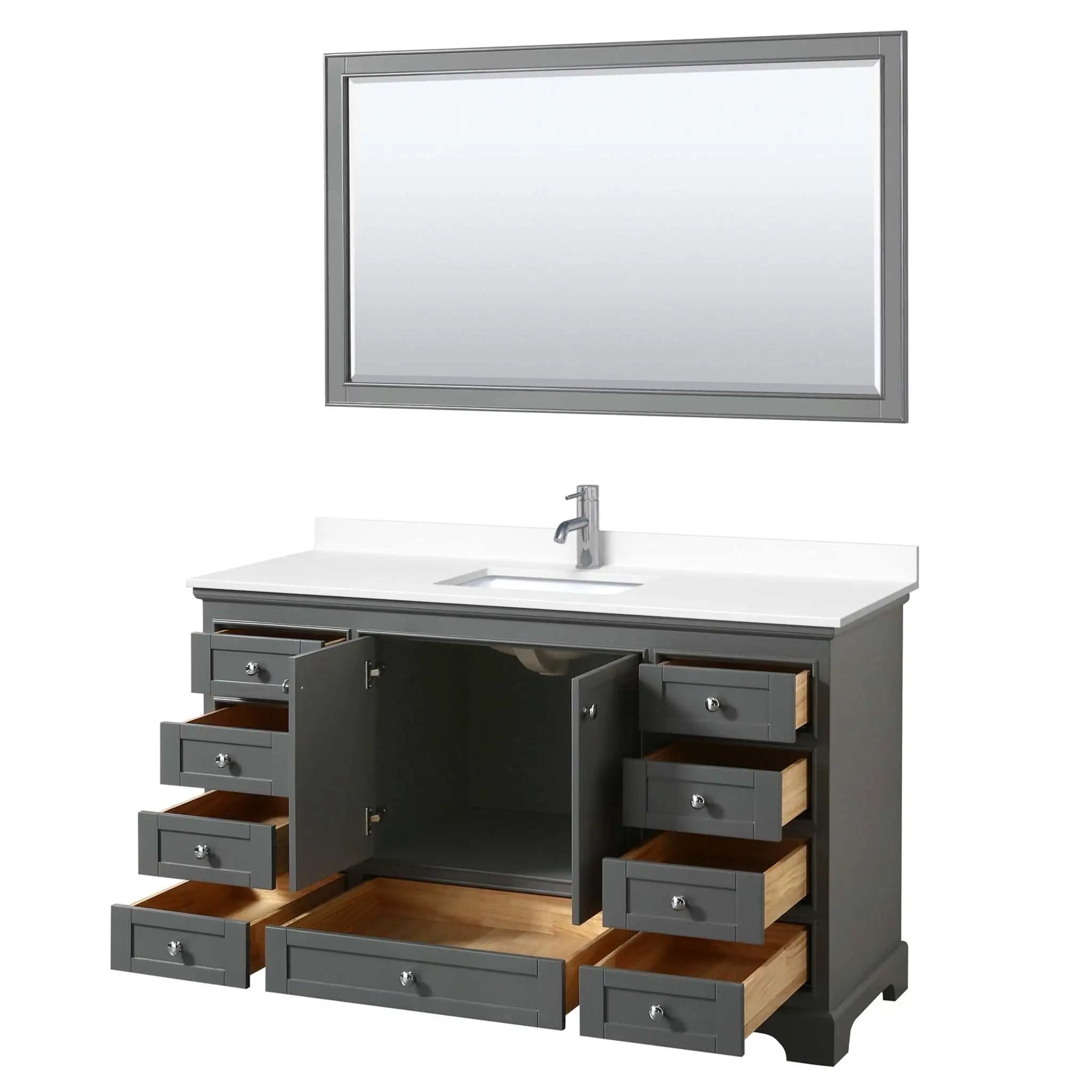 60" Deborah Single Bathroom Vanity in Dark Gray with Polished Chrome Trim & 58" Mirror by Wyndham