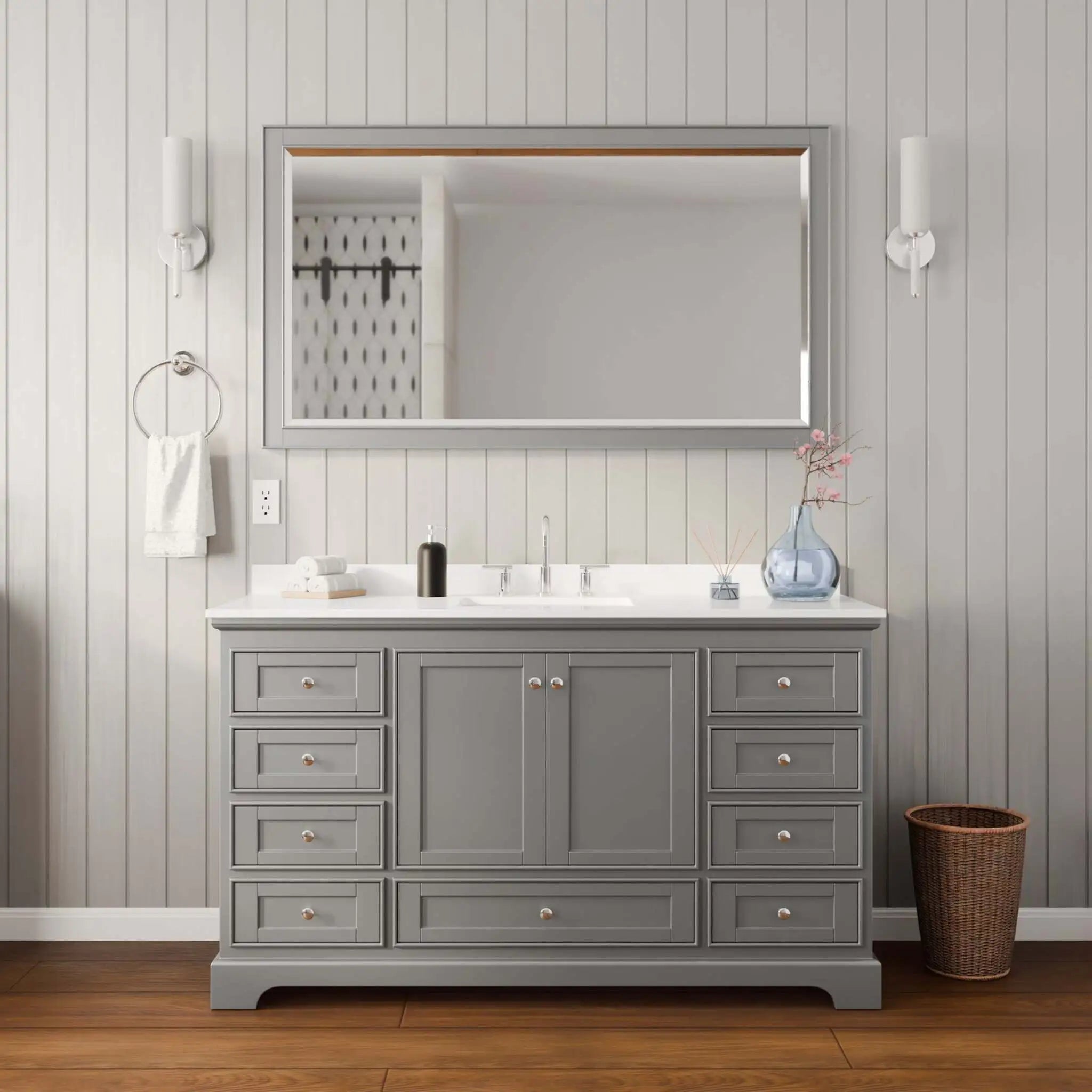 60" Deborah Single Bathroom Vanity in Dark Gray with Polished Chrome Trim & 58" Mirror by Wyndham