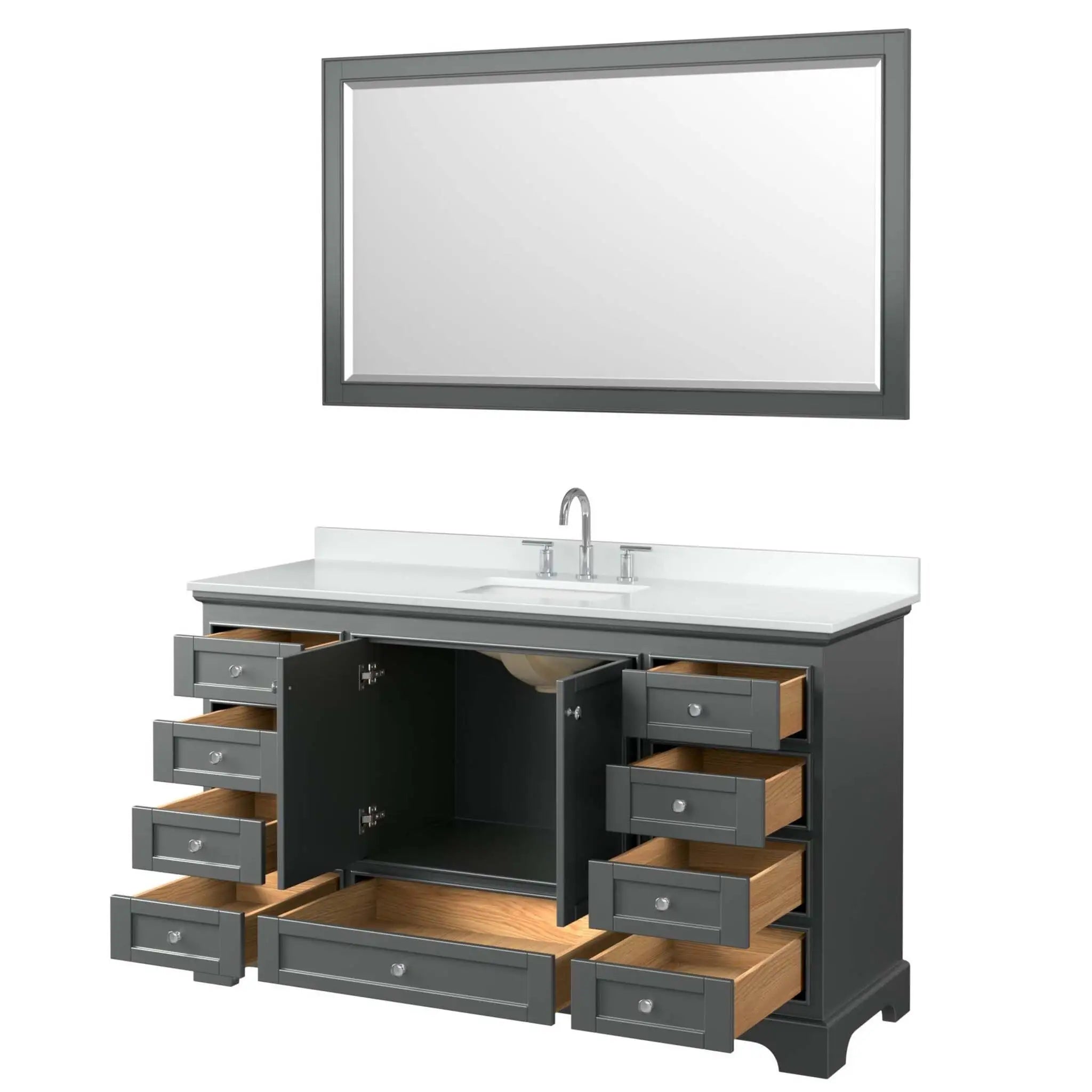 60" Deborah Single Bathroom Vanity in Dark Gray with Polished Chrome Trim & 58" Mirror by Wyndham