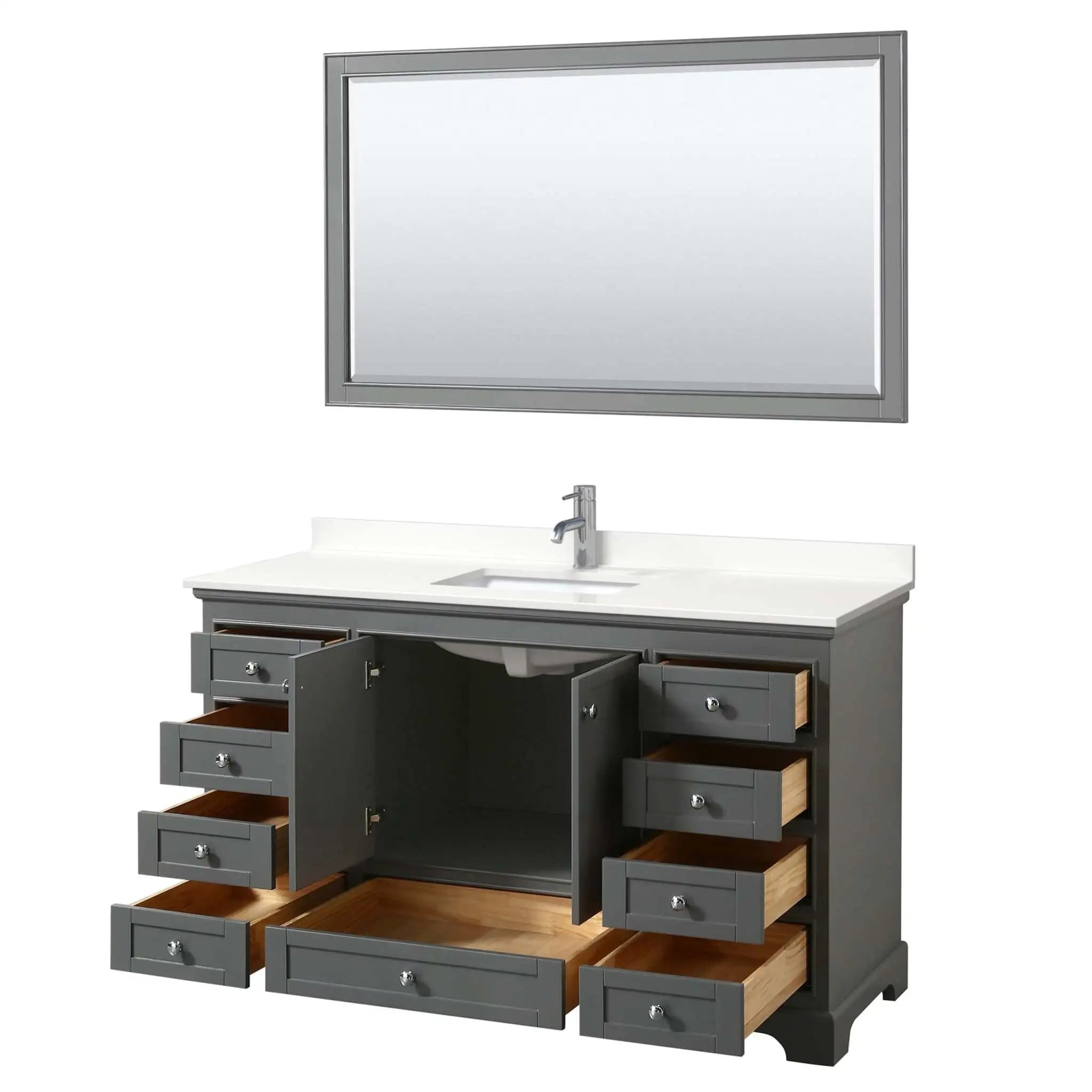 60" Deborah Single Bathroom Vanity in Dark Gray with Polished Chrome Trim & 58" Mirror by Wyndham