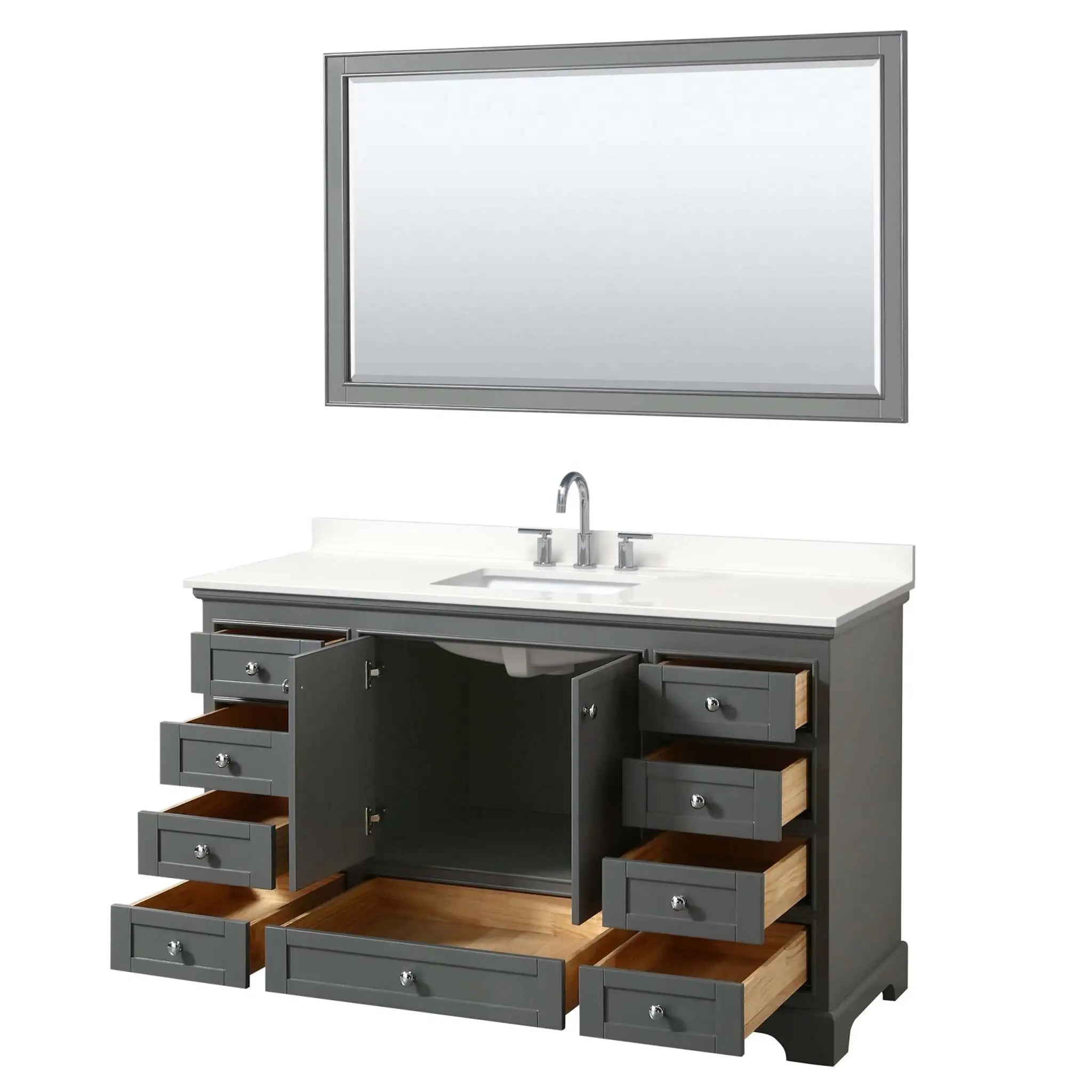 60" Deborah Single Bathroom Vanity in Dark Gray with Polished Chrome Trim & 58" Mirror by Wyndham