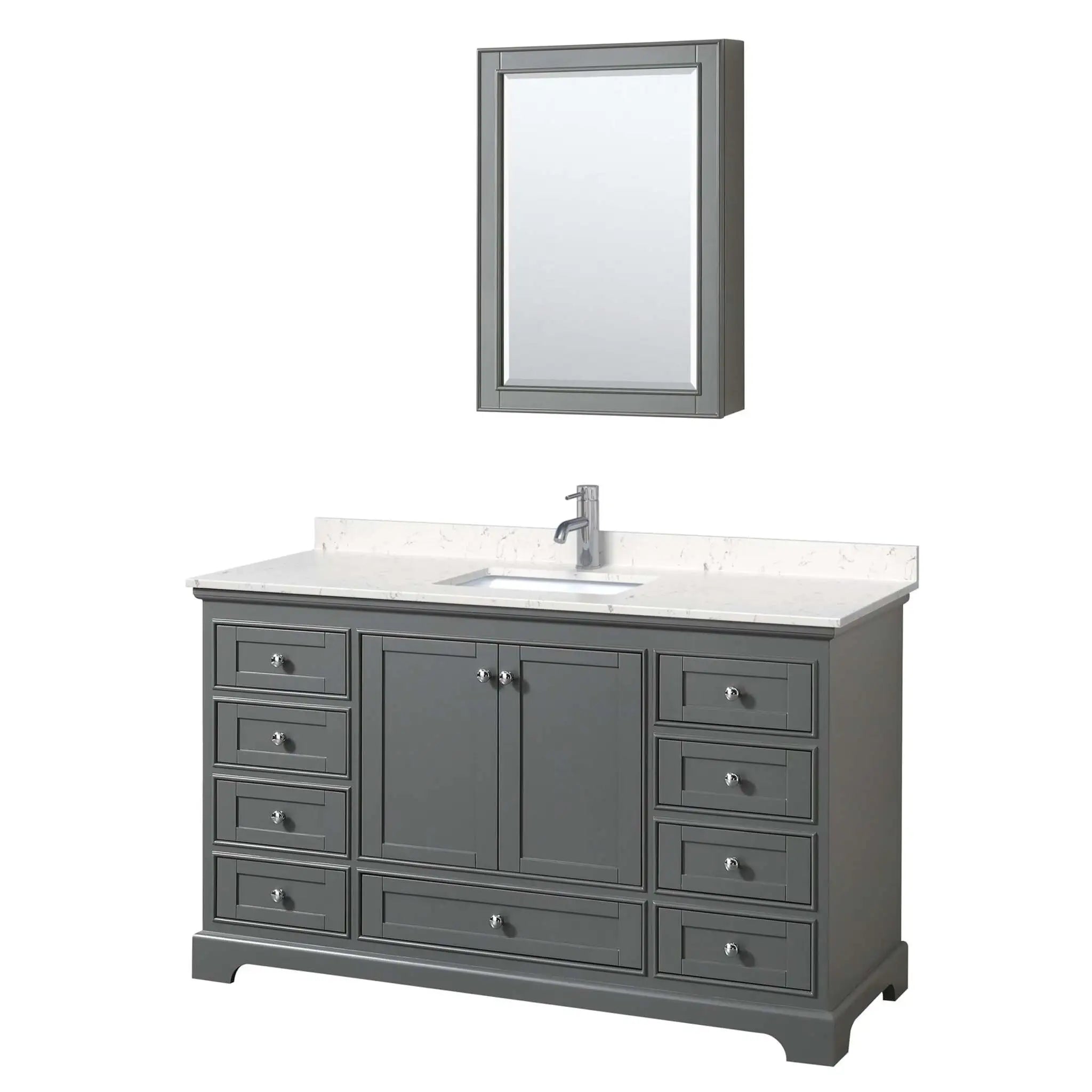 60" Deborah Single Bathroom Vanity in Dark Gray with Polished Chrome Trim & Medicine Cabinet by Wyndham