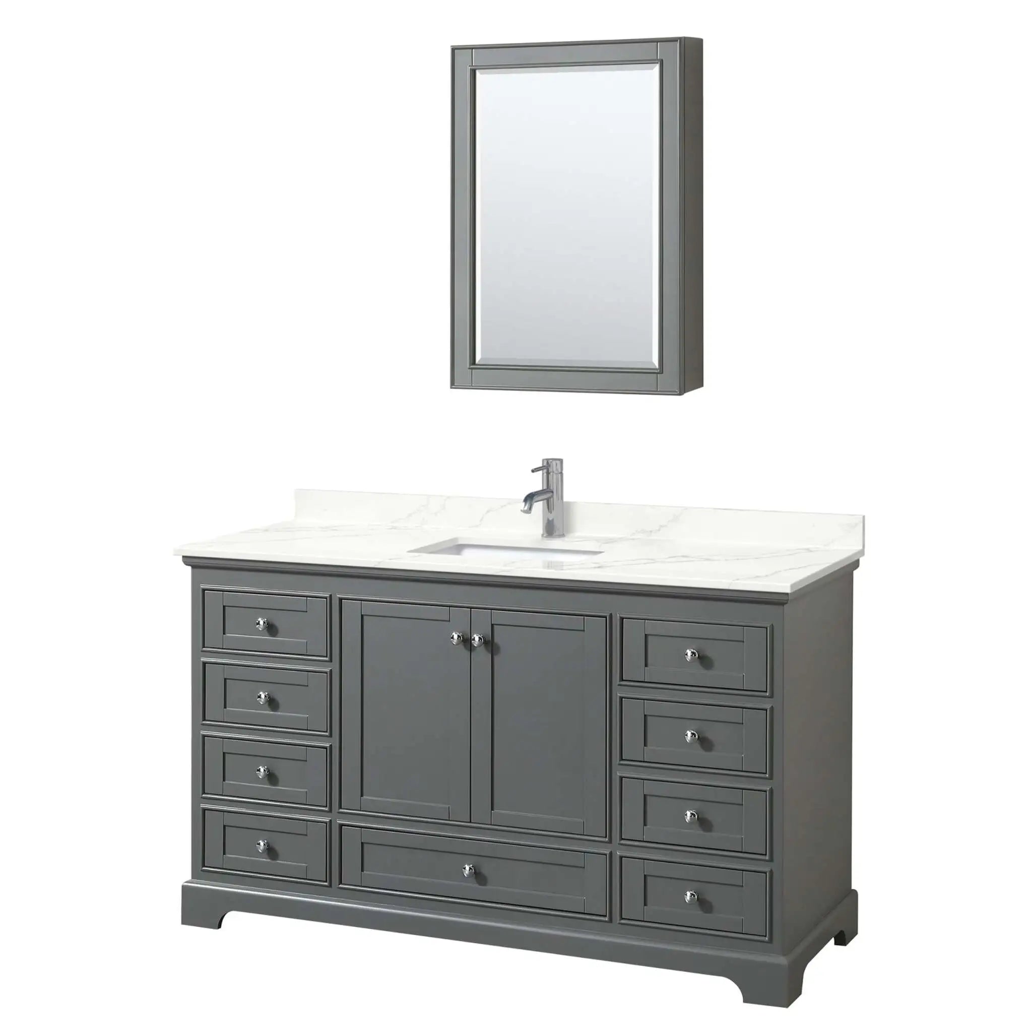 60" Deborah Single Bathroom Vanity in Dark Gray with Polished Chrome Trim & Medicine Cabinet by Wyndham