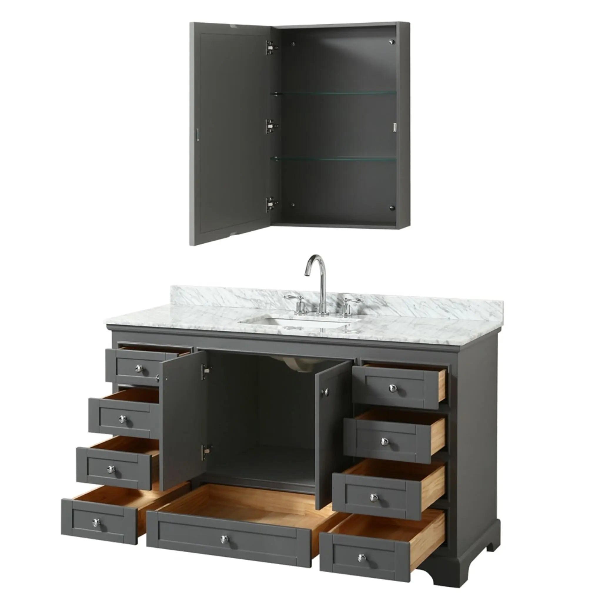60" Deborah Single Bathroom Vanity in Dark Gray with Polished Chrome Trim & Medicine Cabinet by Wyndham