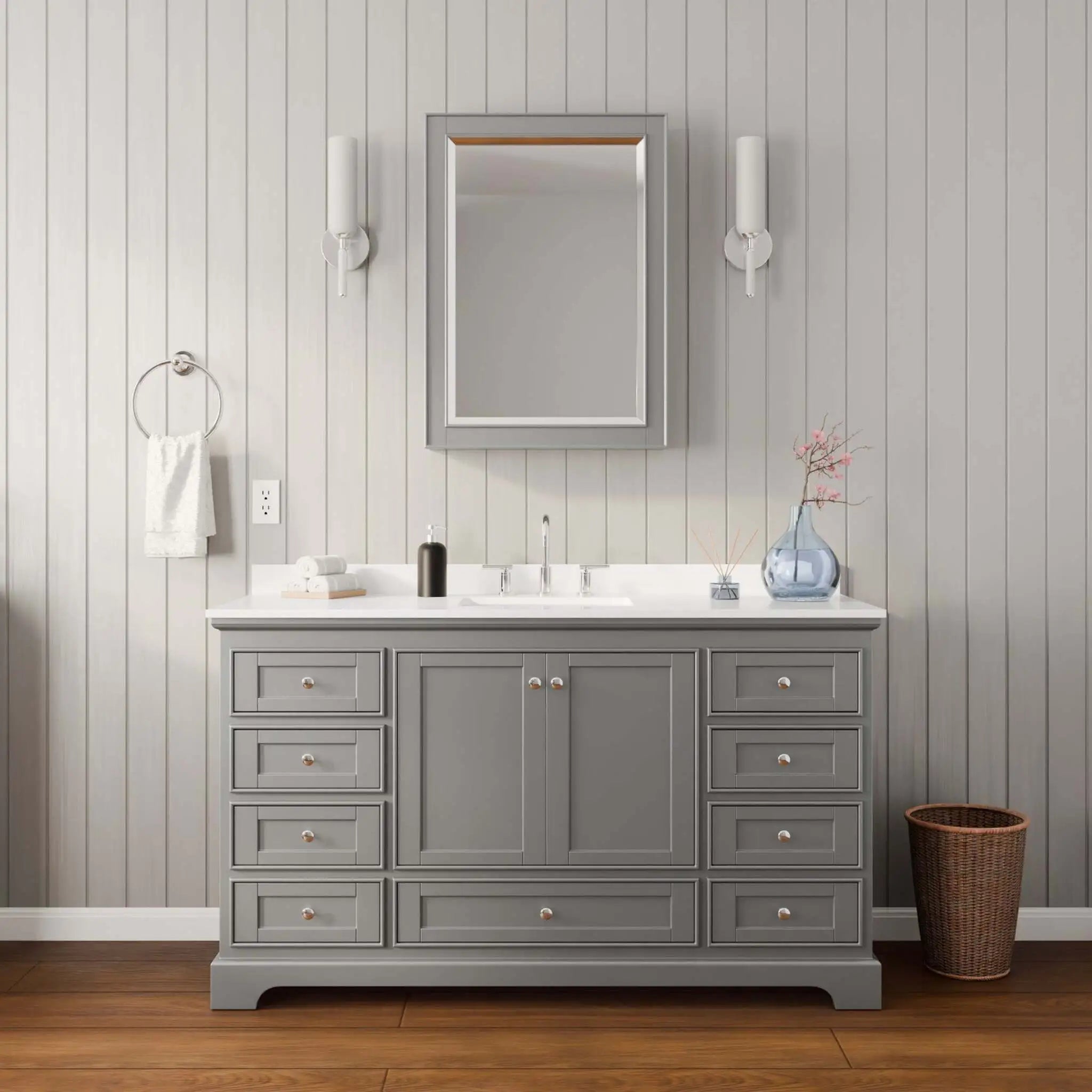 60" Deborah Single Bathroom Vanity in Dark Gray with Polished Chrome Trim & Medicine Cabinet by Wyndham