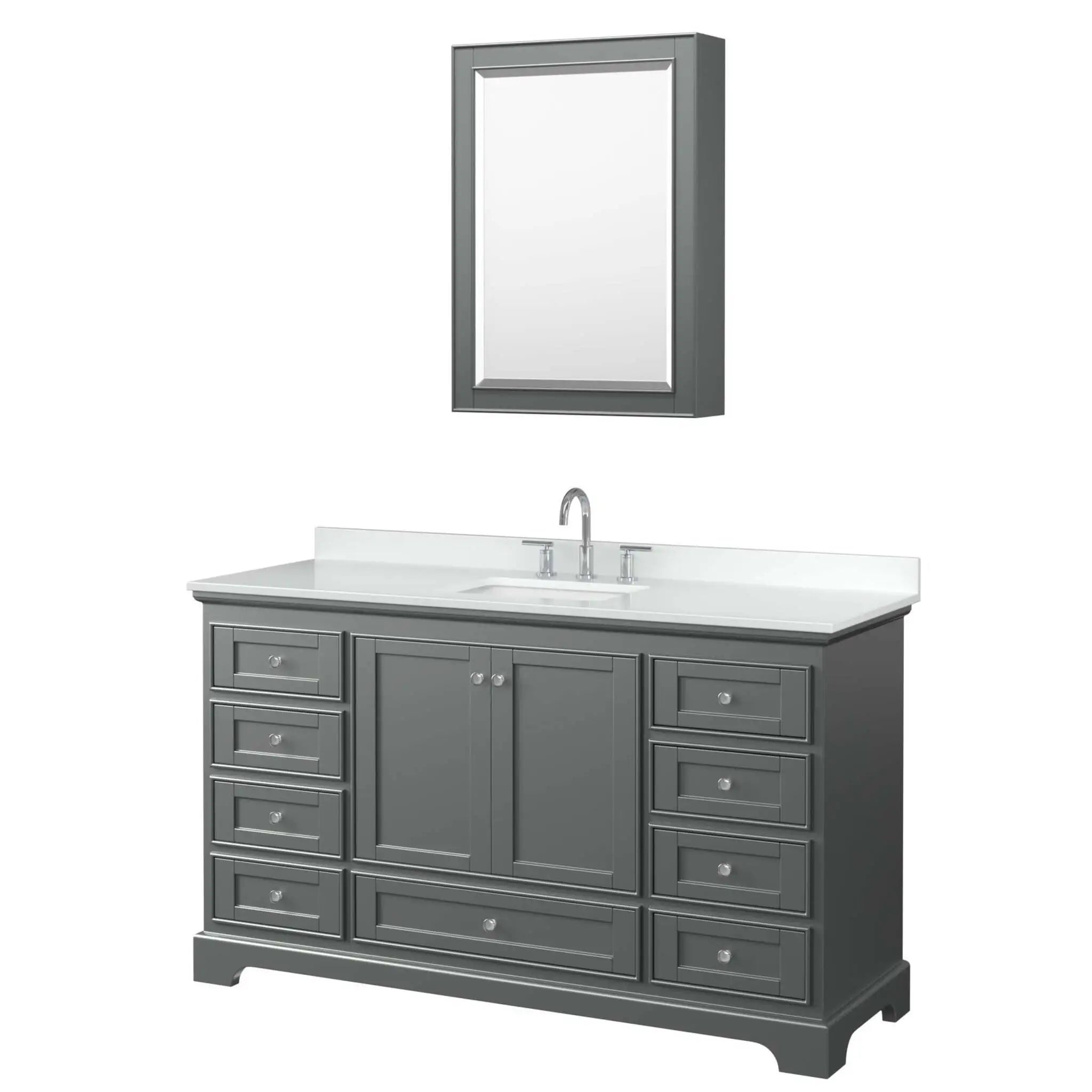 60" Deborah Single Bathroom Vanity in Dark Gray with Polished Chrome Trim & Medicine Cabinet by Wyndham