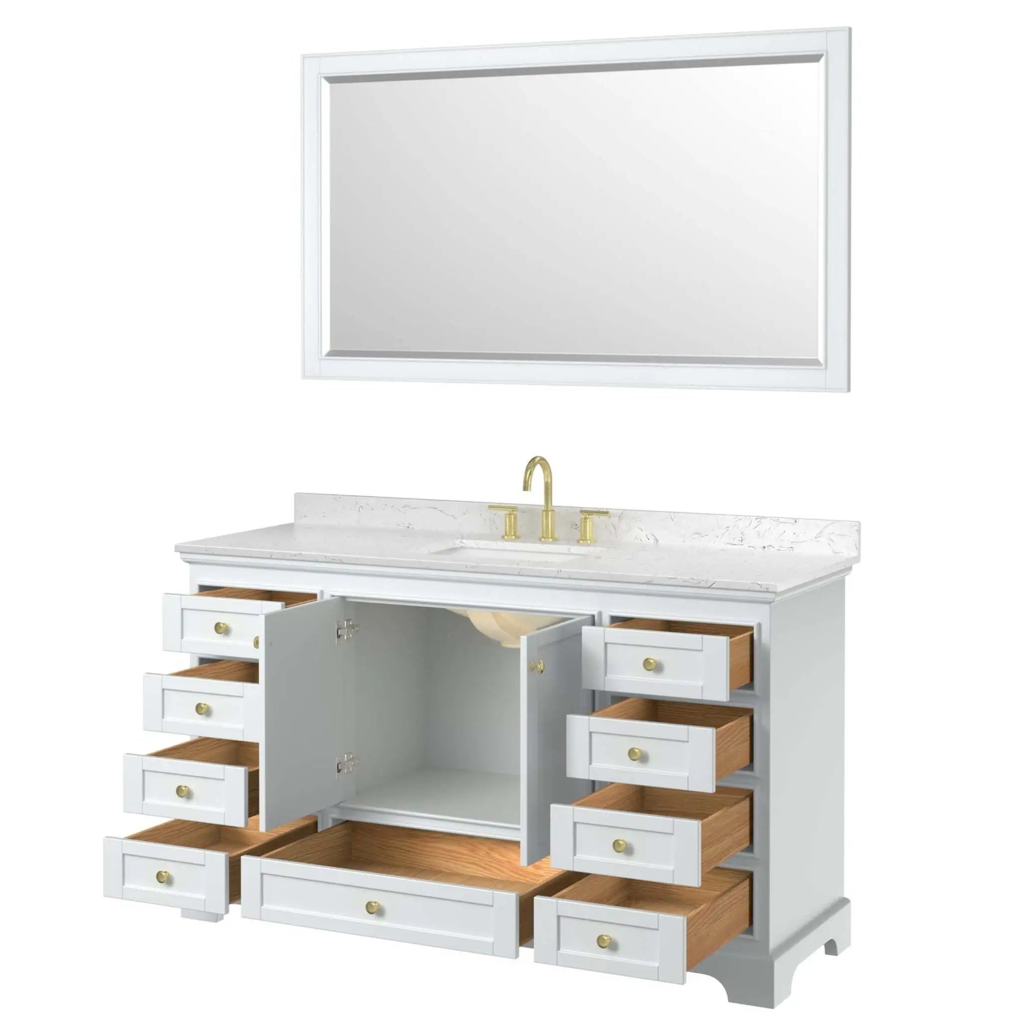 60" Deborah Single Bathroom Vanity in White with Brushed Gold Trim & 58" Mirror by Wyndham