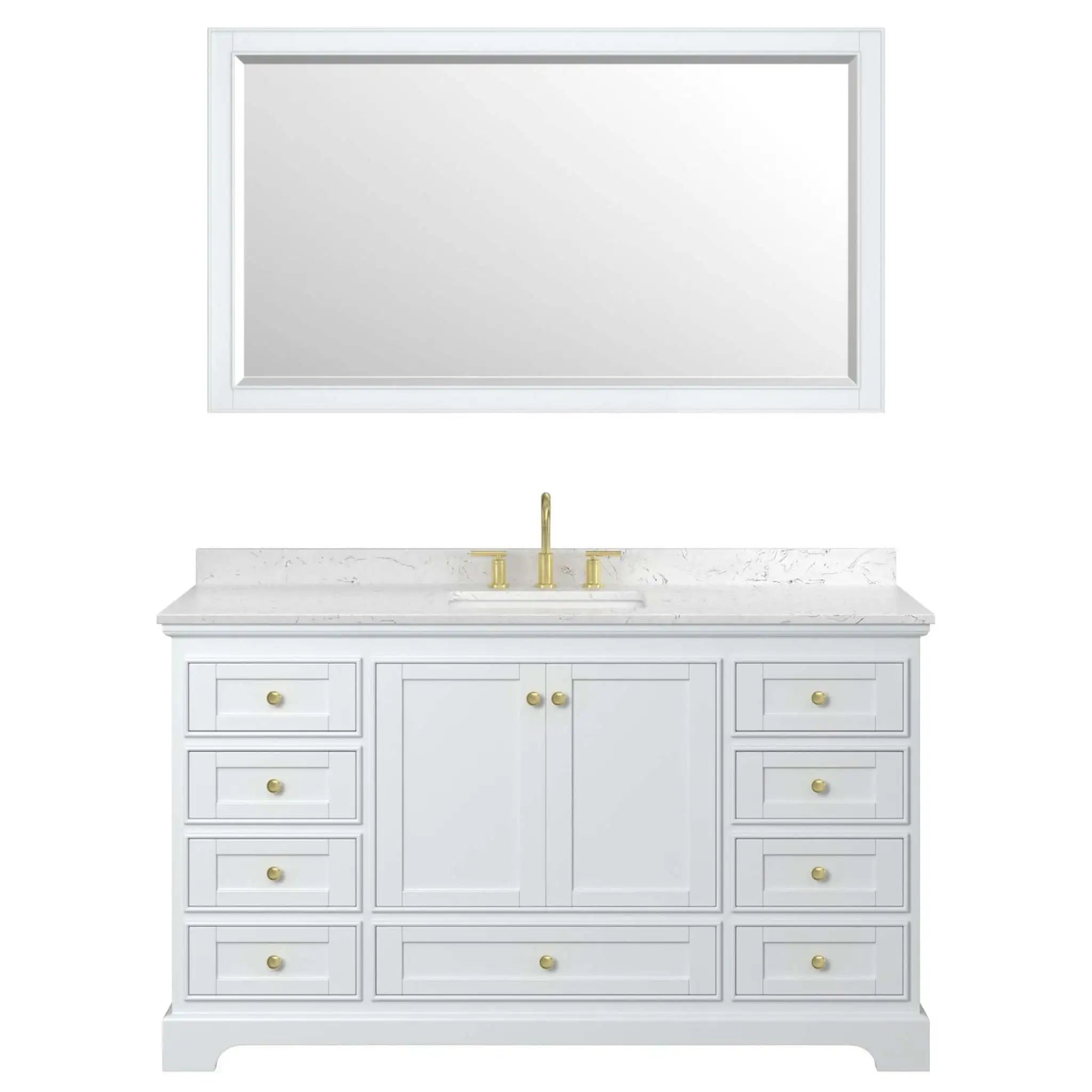 60" Deborah Single Bathroom Vanity in White with Brushed Gold Trim & 58" Mirror by Wyndham