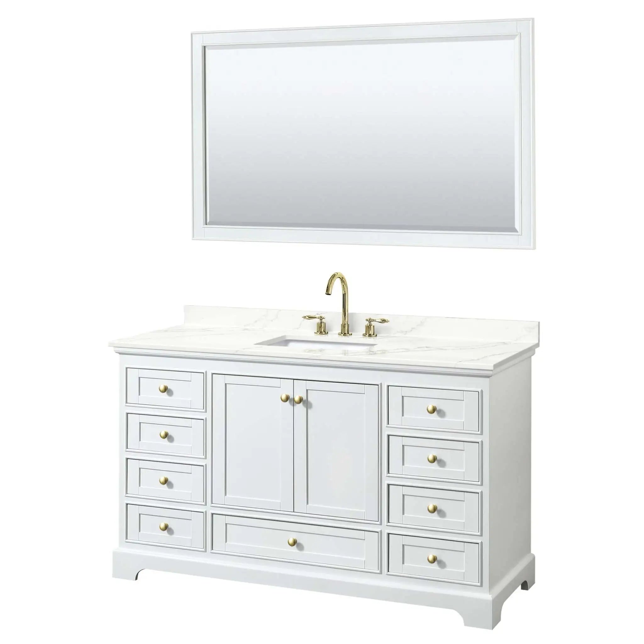 60" Deborah Single Bathroom Vanity in White with Brushed Gold Trim & 58" Mirror by Wyndham