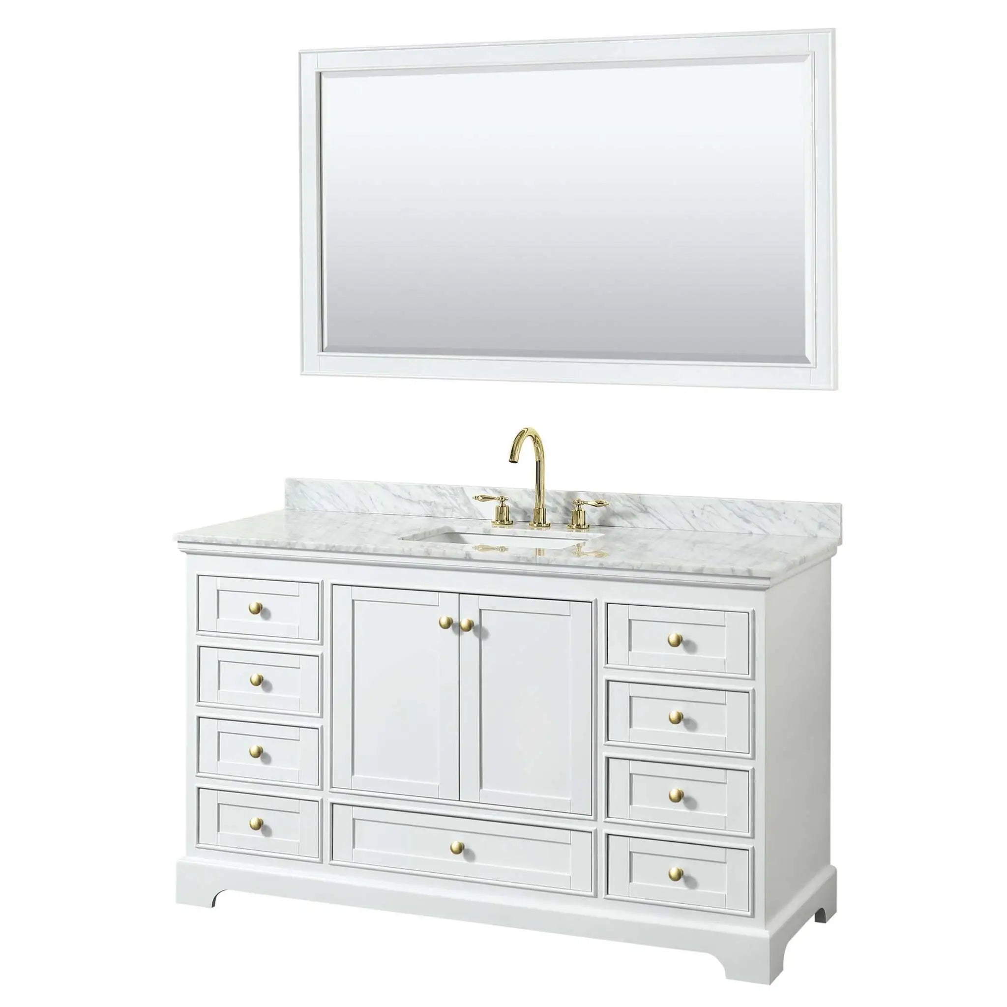 60" Deborah Single Bathroom Vanity in White with Brushed Gold Trim & 58" Mirror by Wyndham