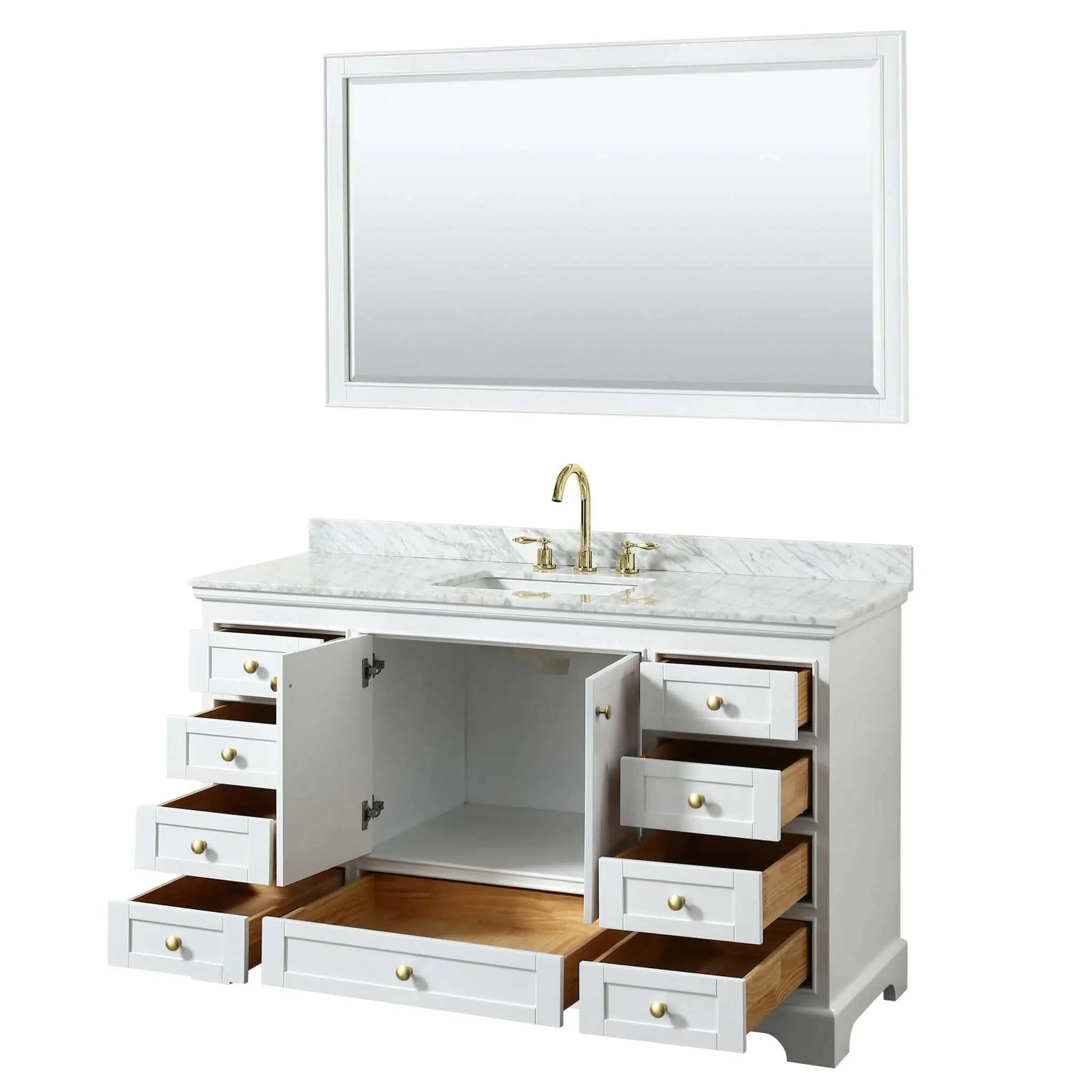 60" Deborah Single Bathroom Vanity in White with Brushed Gold Trim & 58" Mirror by Wyndham