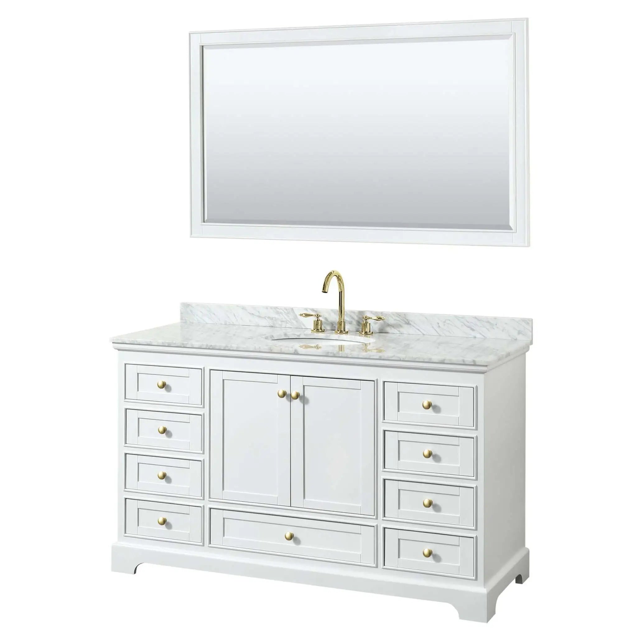 60" Deborah Single Bathroom Vanity in White with Brushed Gold Trim & 58" Mirror by Wyndham