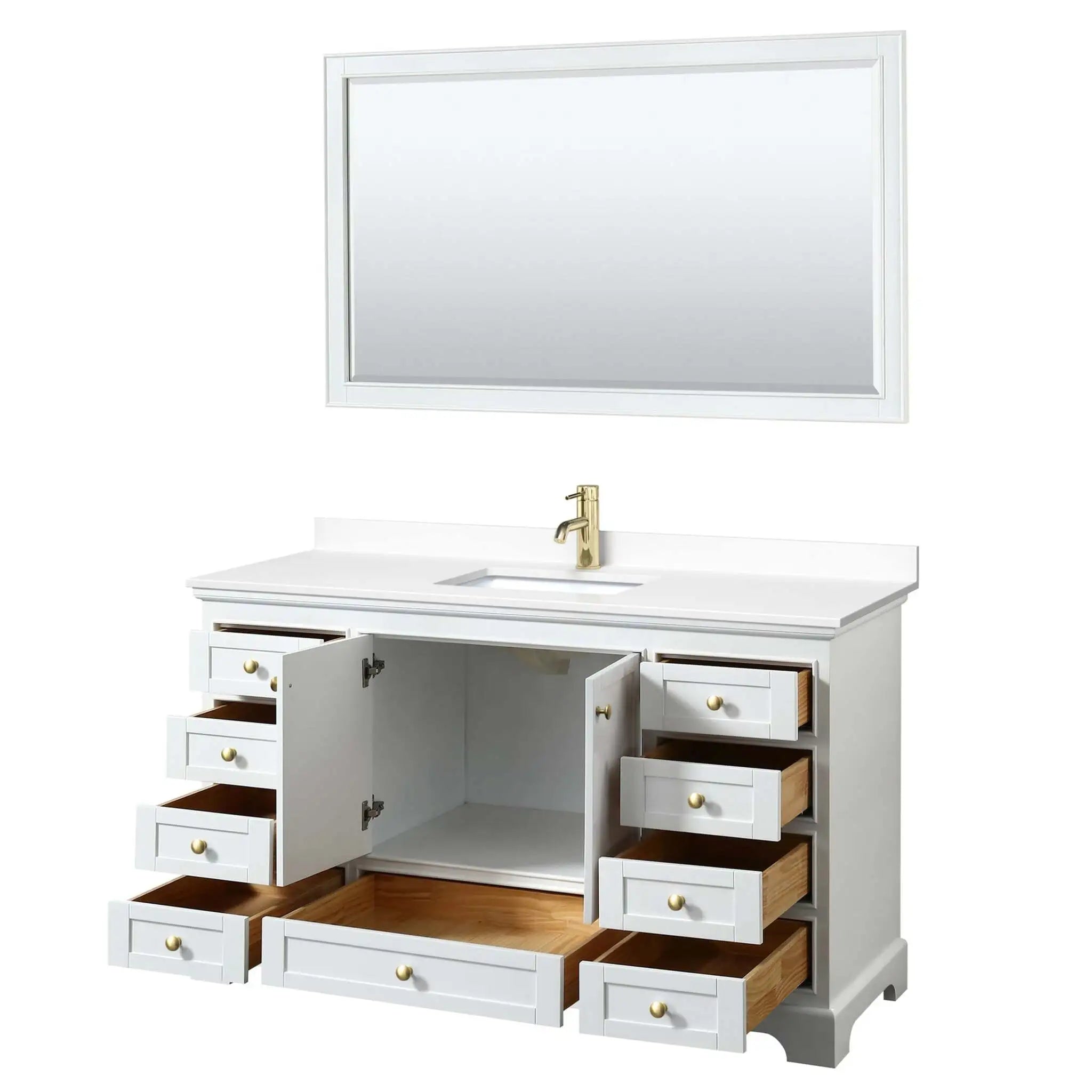 60" Deborah Single Bathroom Vanity in White with Brushed Gold Trim & 58" Mirror by Wyndham