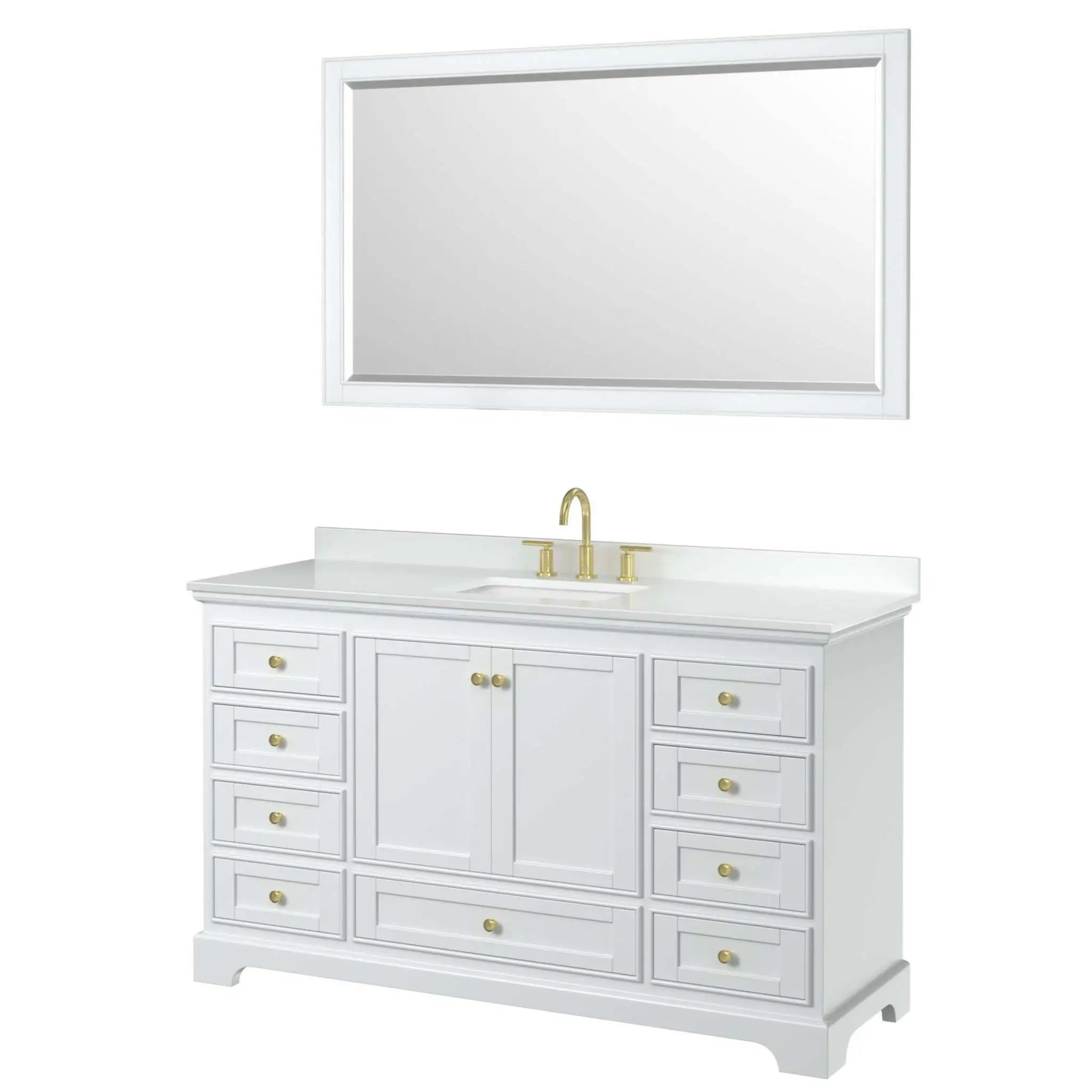 60" Deborah Single Bathroom Vanity in White with Brushed Gold Trim & 58" Mirror by Wyndham