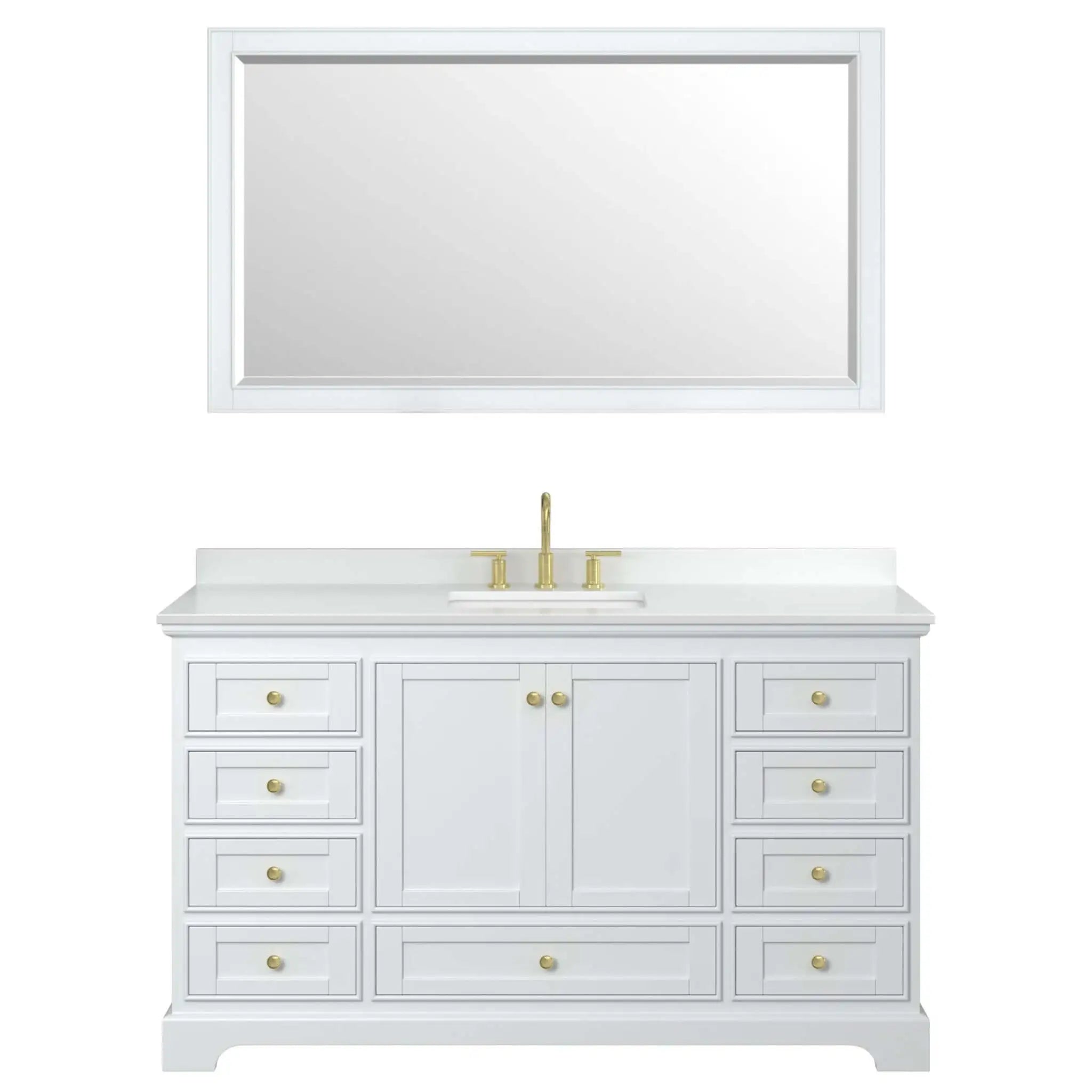 60" Deborah Single Bathroom Vanity in White with Brushed Gold Trim & 58" Mirror by Wyndham