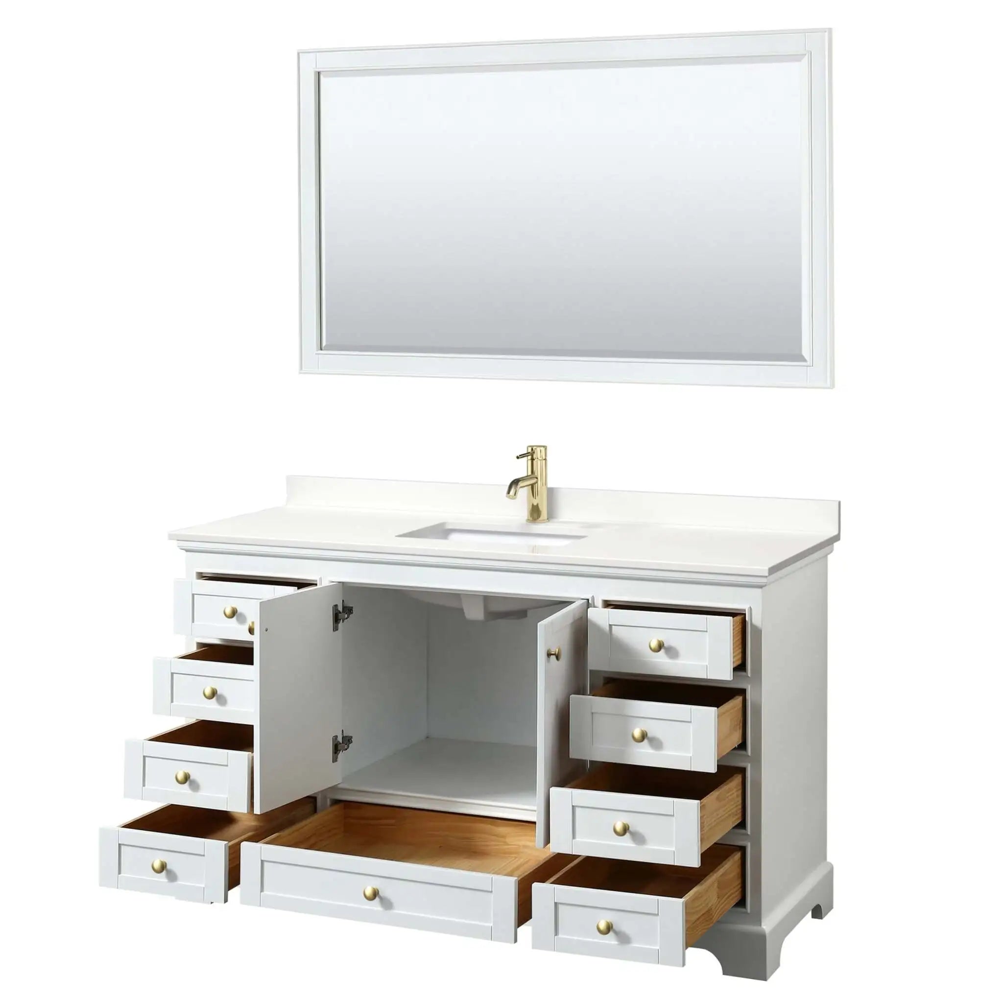 60" Deborah Single Bathroom Vanity in White with Brushed Gold Trim & 58" Mirror by Wyndham