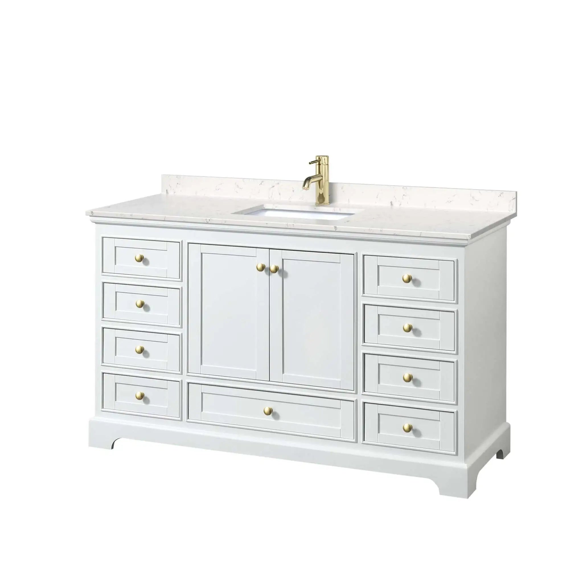 60" Deborah Single Bathroom Vanity in White with Brushed Gold Trim by Wyndham