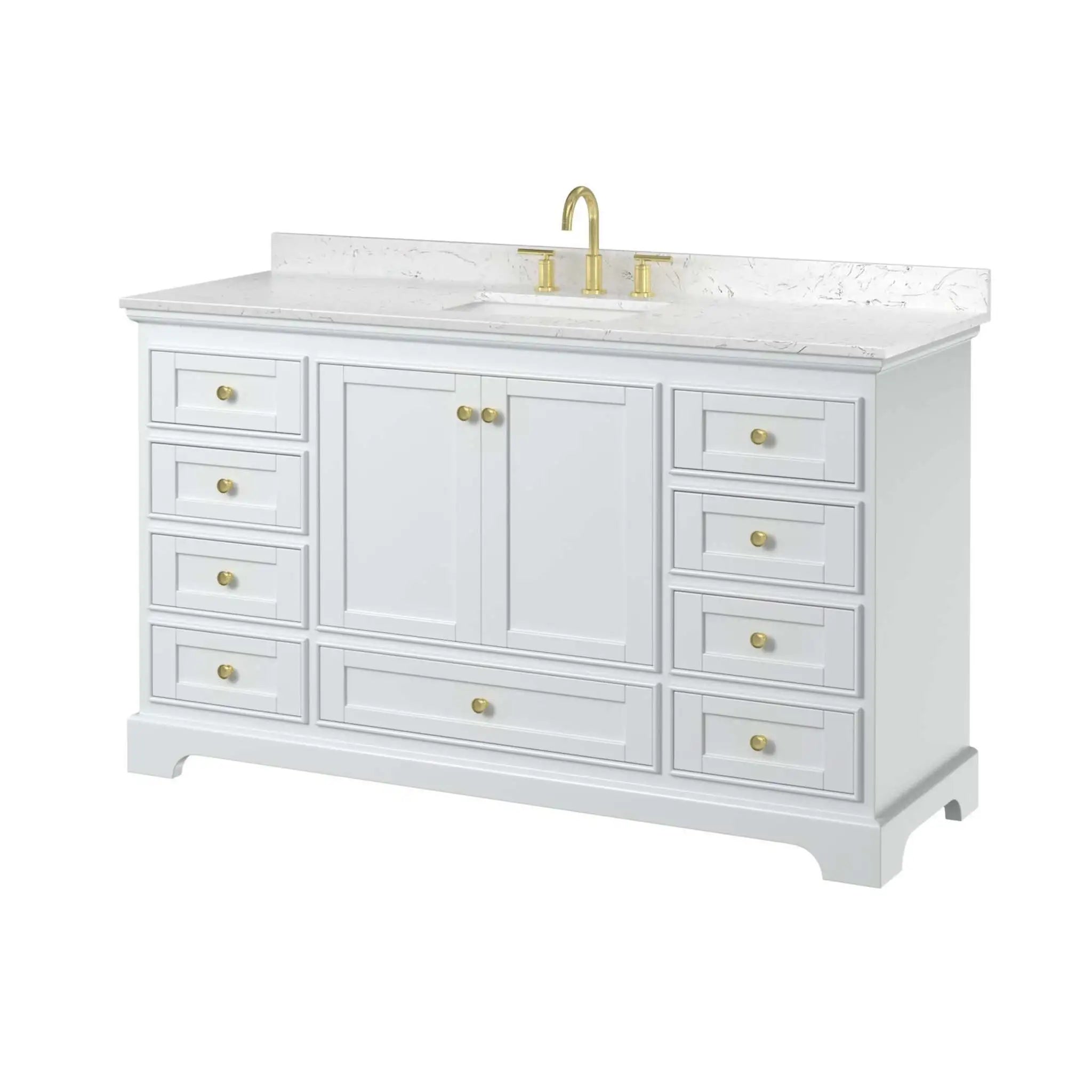 60" Deborah Single Bathroom Vanity in White with Brushed Gold Trim by Wyndham