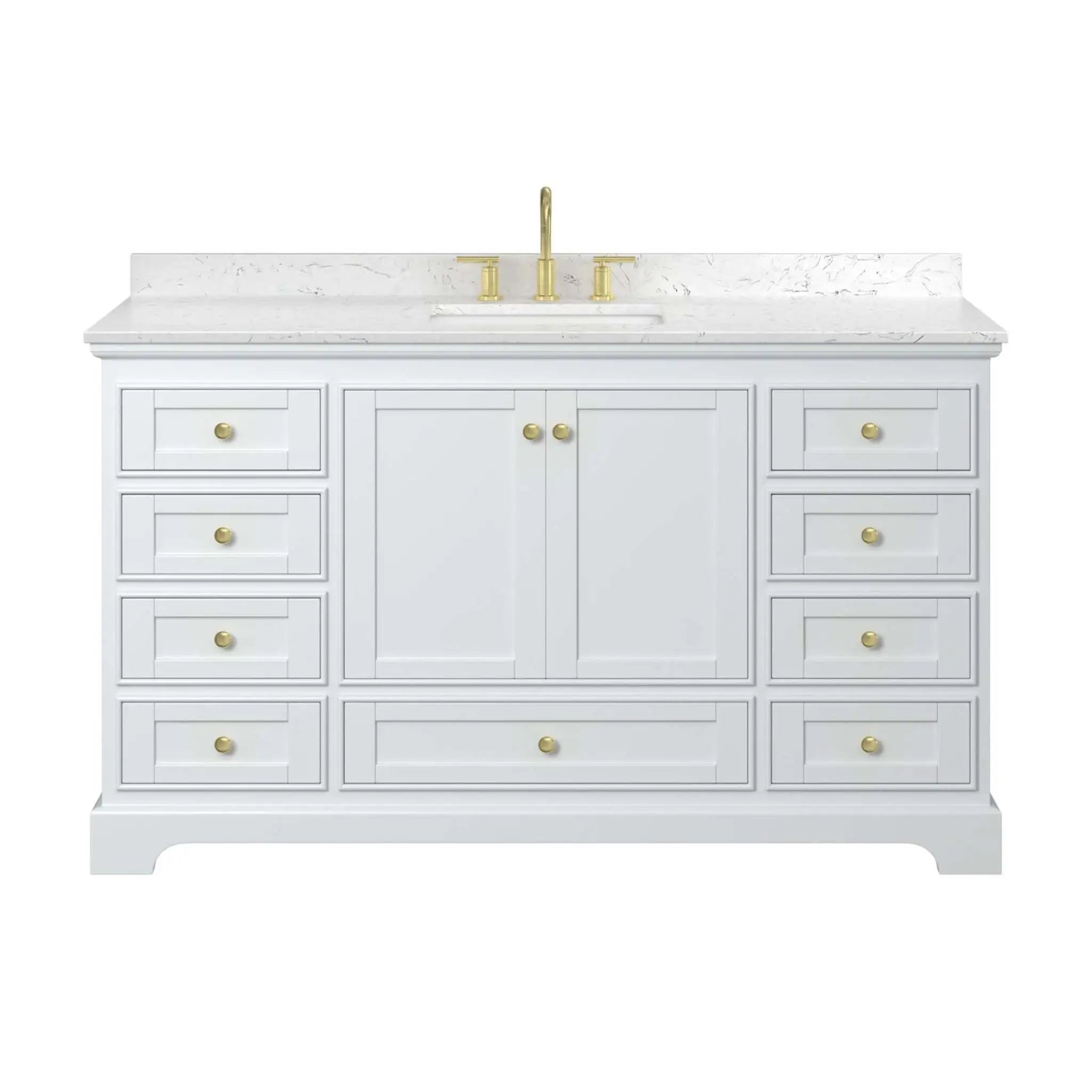 60" Deborah Single Bathroom Vanity in White with Brushed Gold Trim by Wyndham