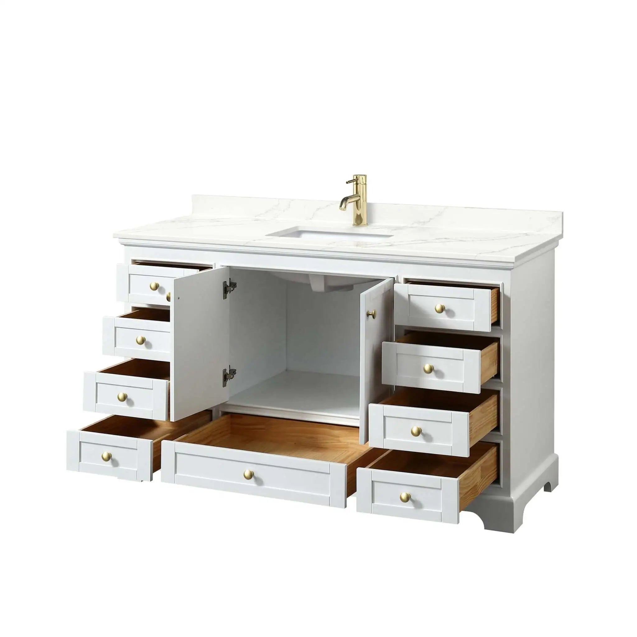 60" Deborah Single Bathroom Vanity in White with Brushed Gold Trim by Wyndham